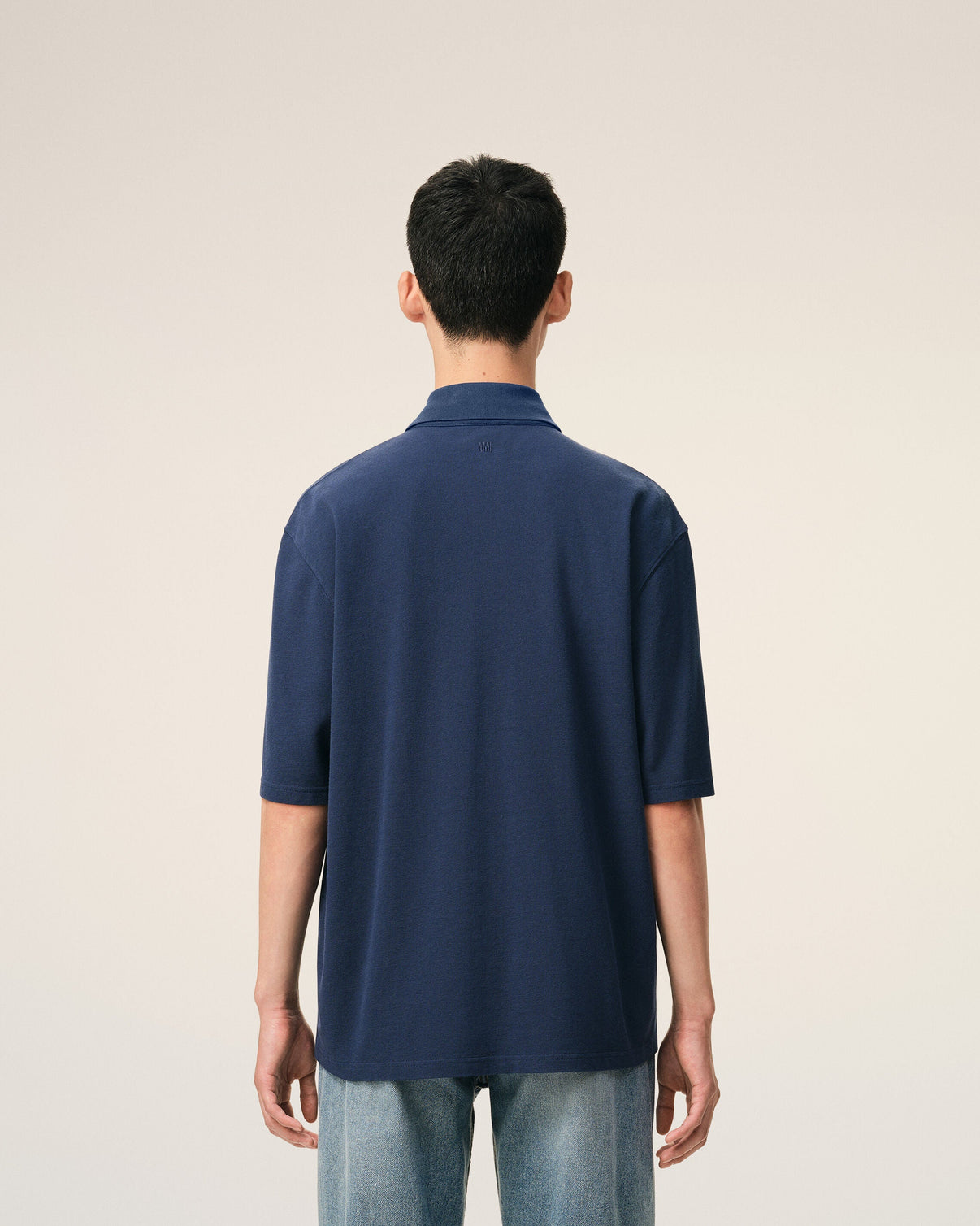 Blue Cotton Knitted Patch Polo