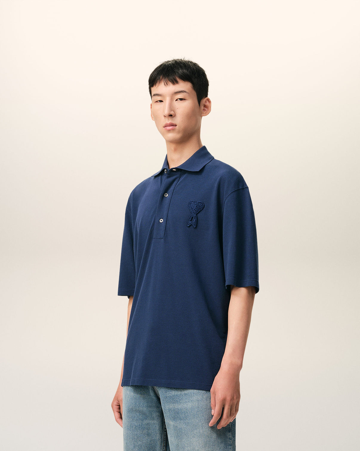 Blue Cotton Knitted Patch Polo