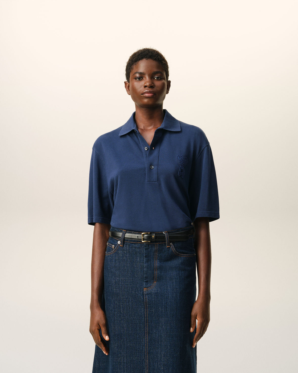 Blue Cotton Knitted Patch Polo