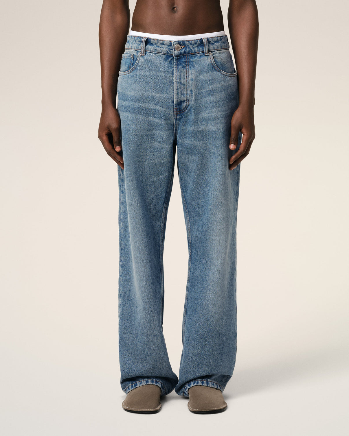 Blue Cotton Large Fit Jeans