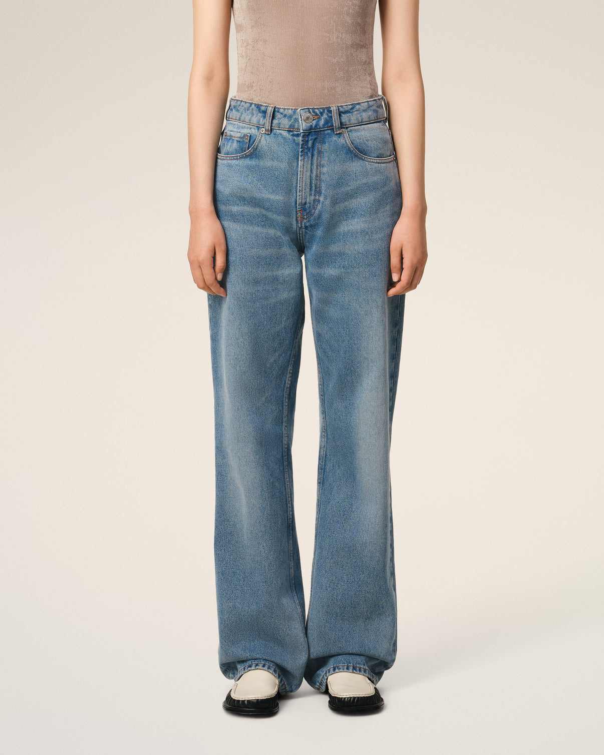Blue Cotton Large Fit Jeans