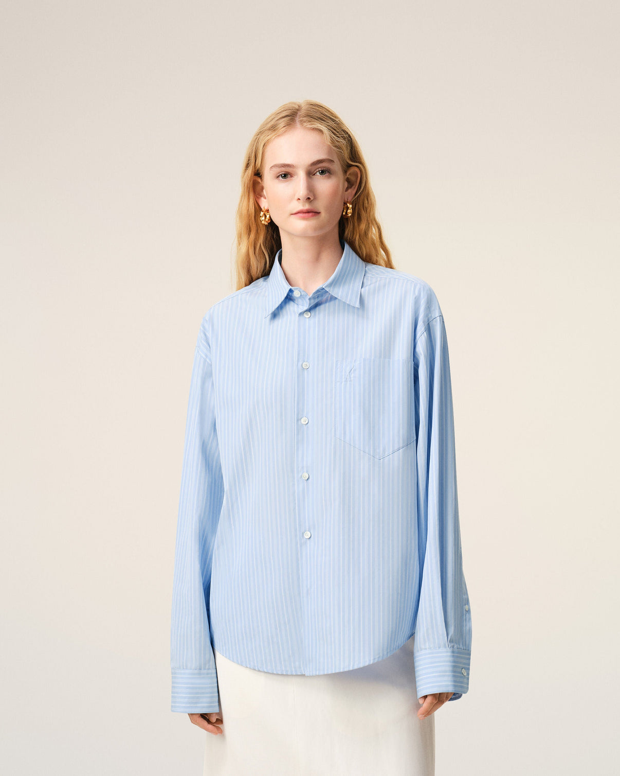 Blue Cotton Long Sleeve Boxy Shirt