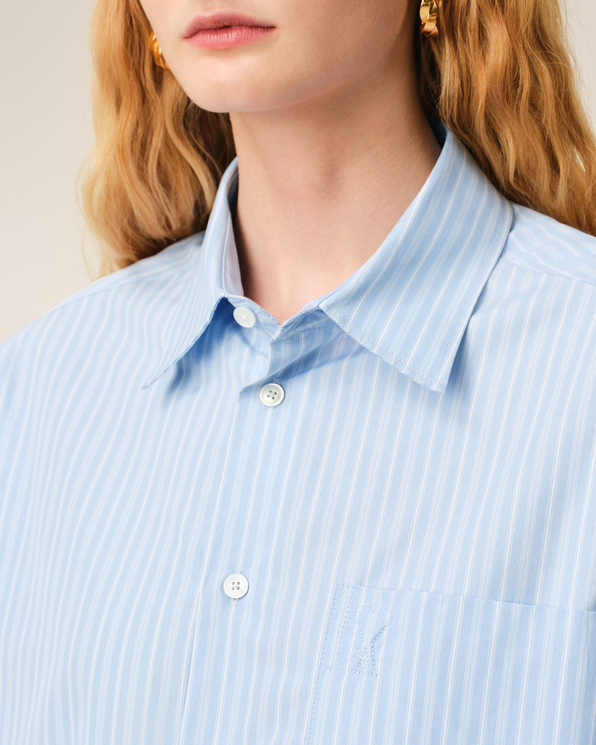 Blue Cotton Long Sleeve Boxy Shirt