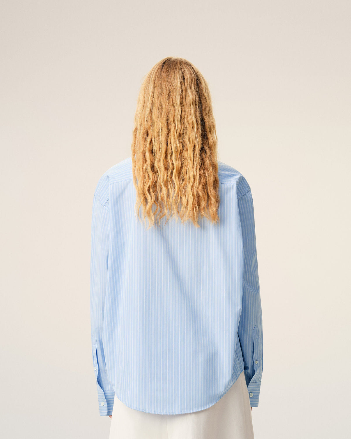 Blue Cotton Long Sleeve Boxy Shirt