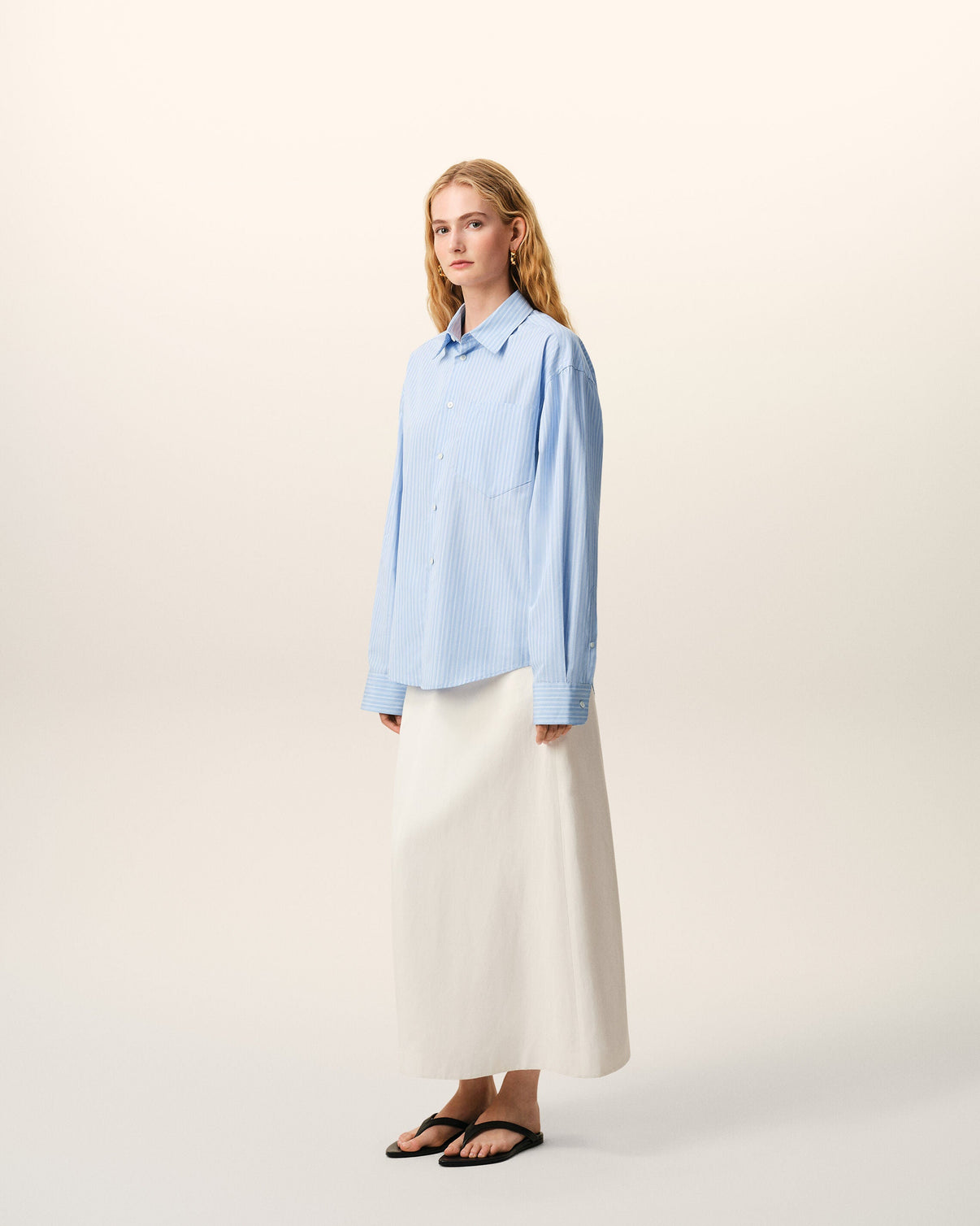 Blue Cotton Long Sleeve Boxy Shirt