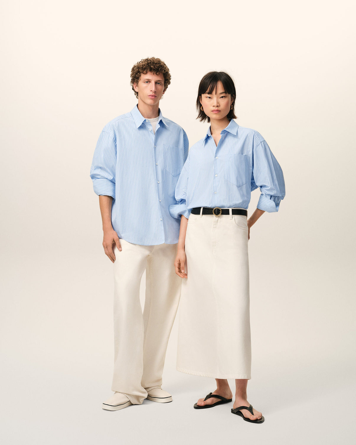 Blue Cotton Long Sleeve Boxy Shirt