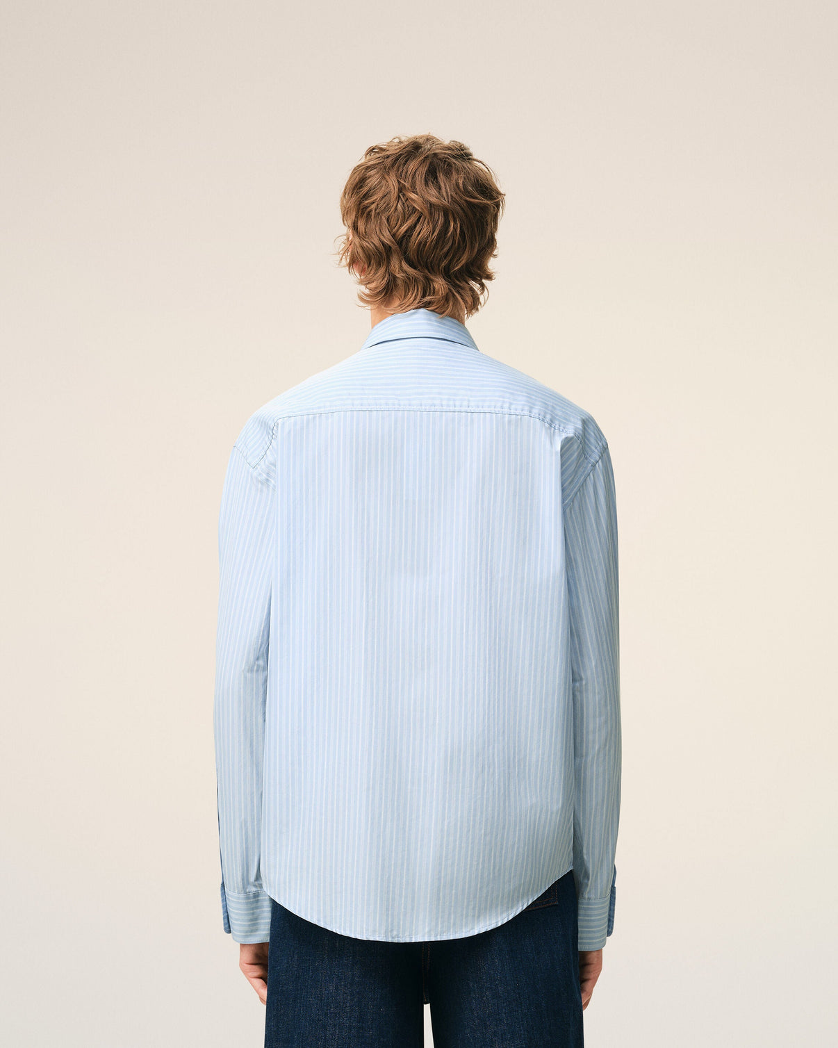 Blue Cotton Long Sleeve Boxy Shirt