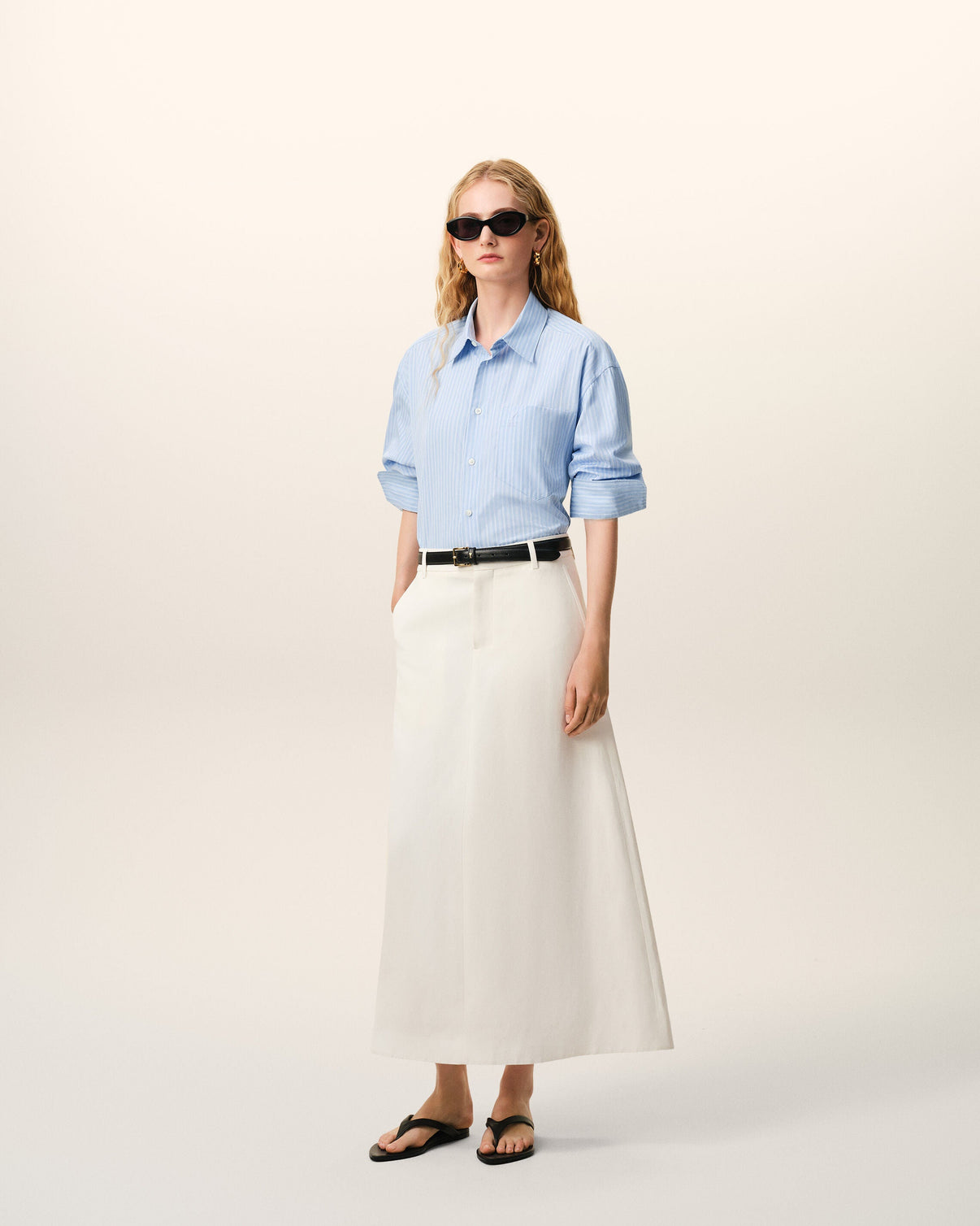 Blue Cotton Long Sleeve Boxy Shirt