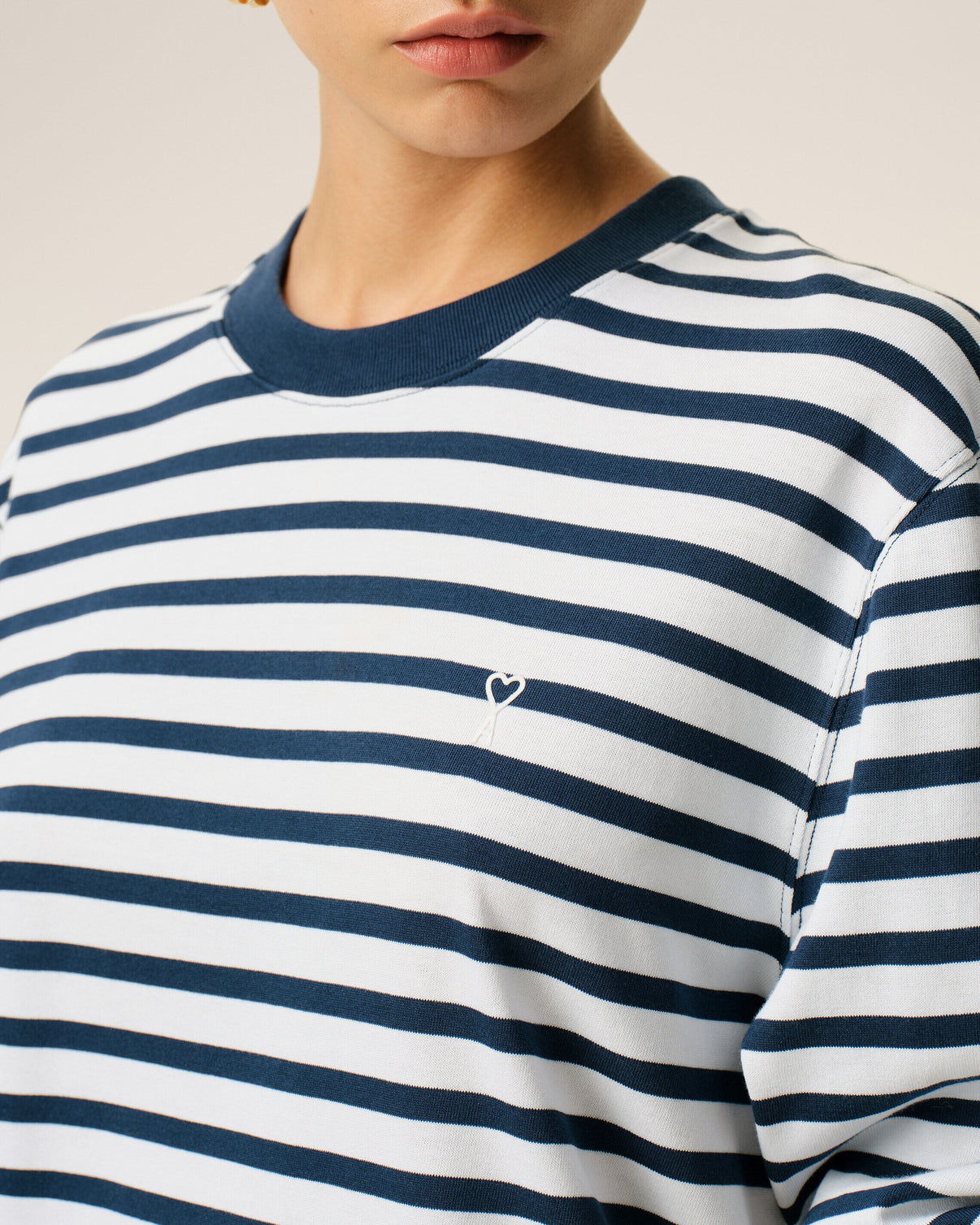 Blue Cotton Long Sleeves Mariniere T-shirt