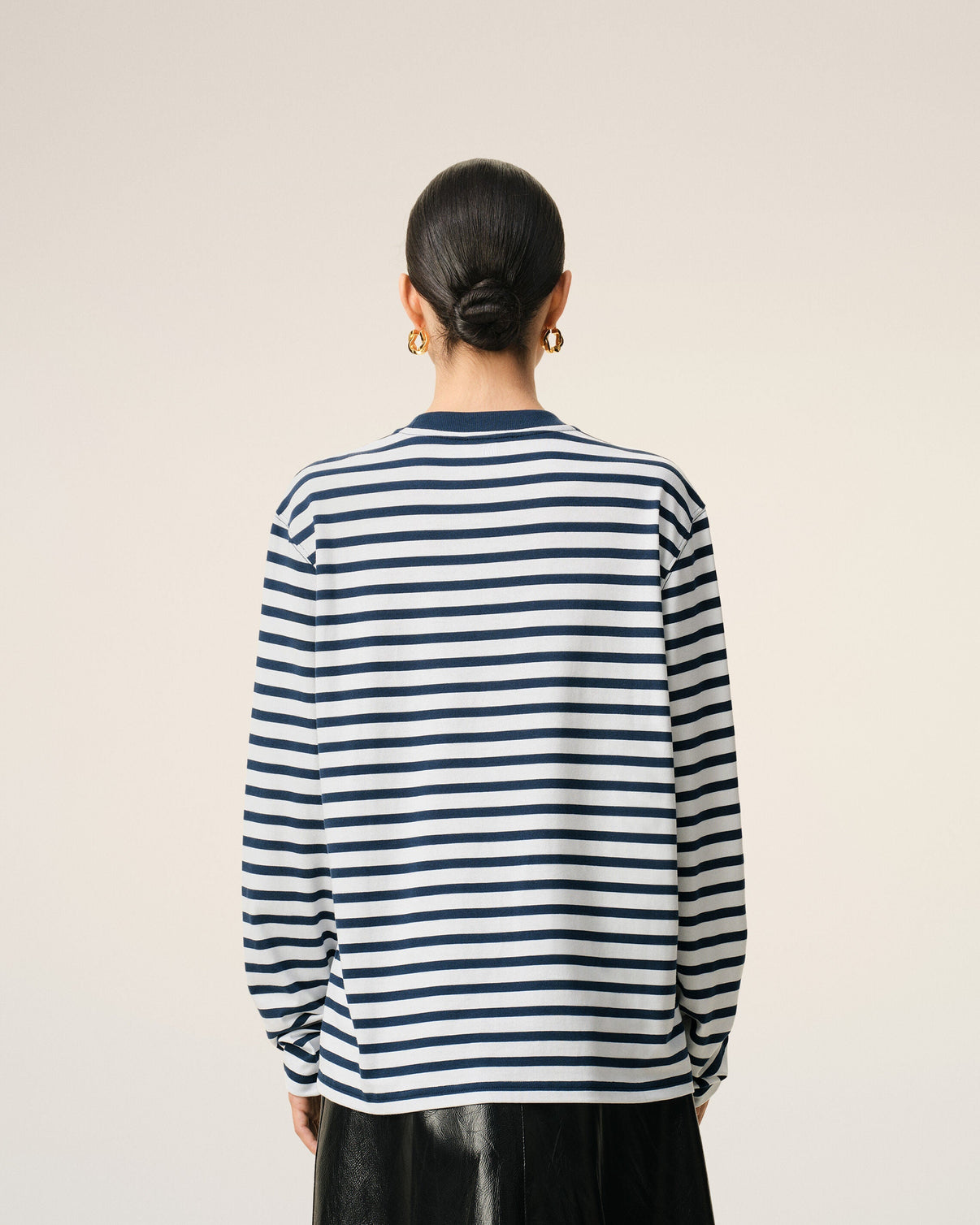 Blue Cotton Long Sleeves Mariniere T-shirt