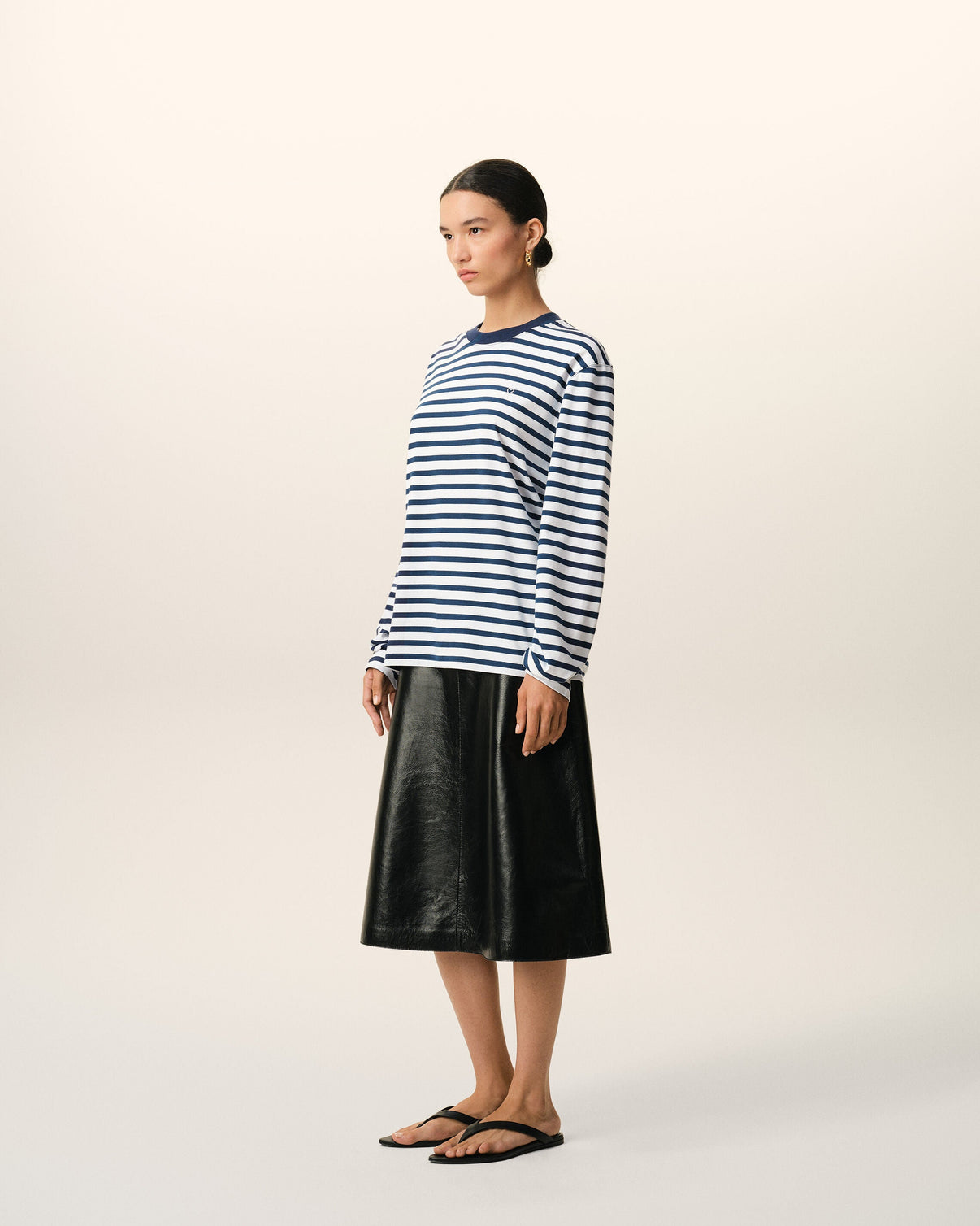 Blue Cotton Long Sleeves Mariniere T-shirt
