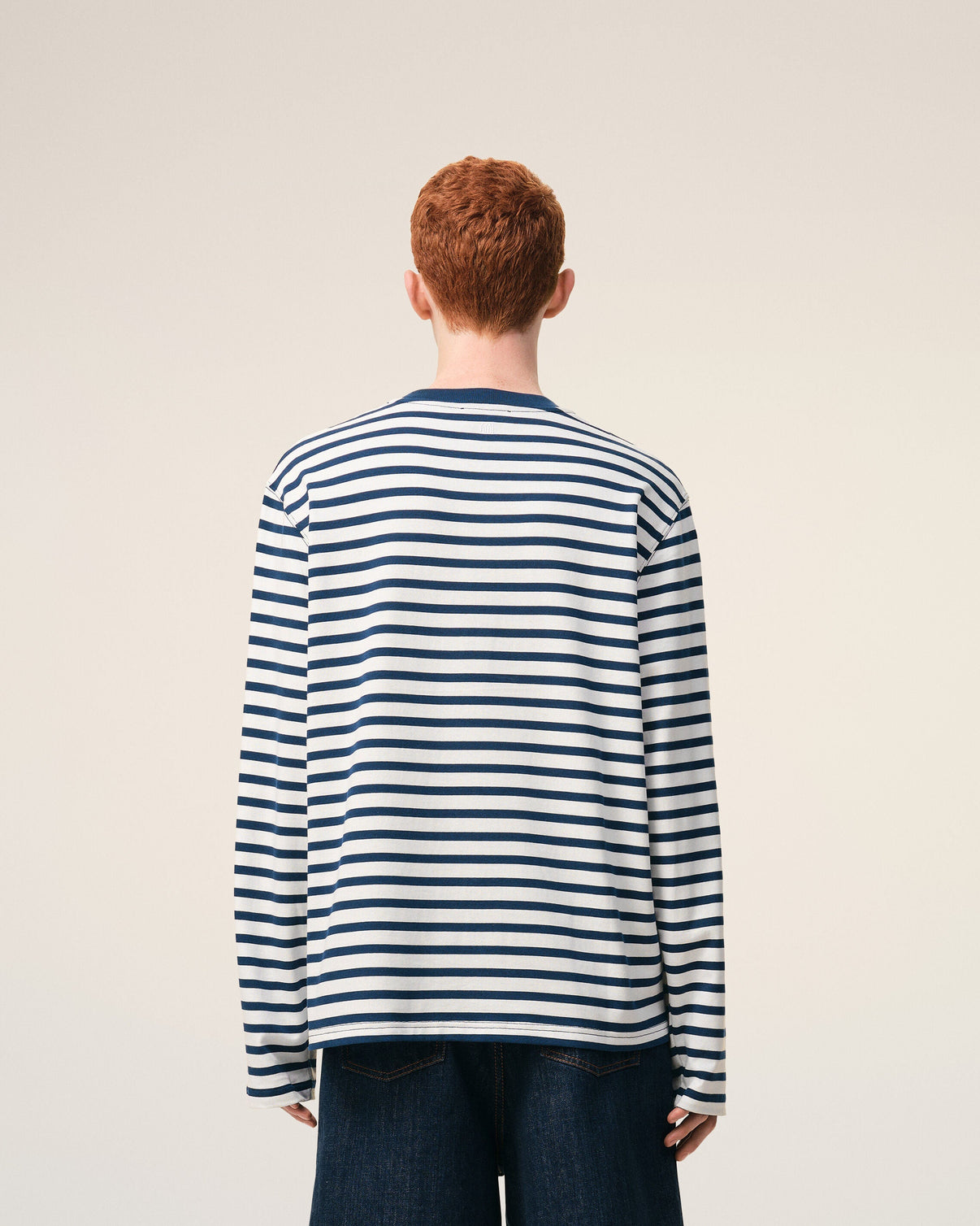 Blue Cotton Long Sleeves Mariniere T-shirt