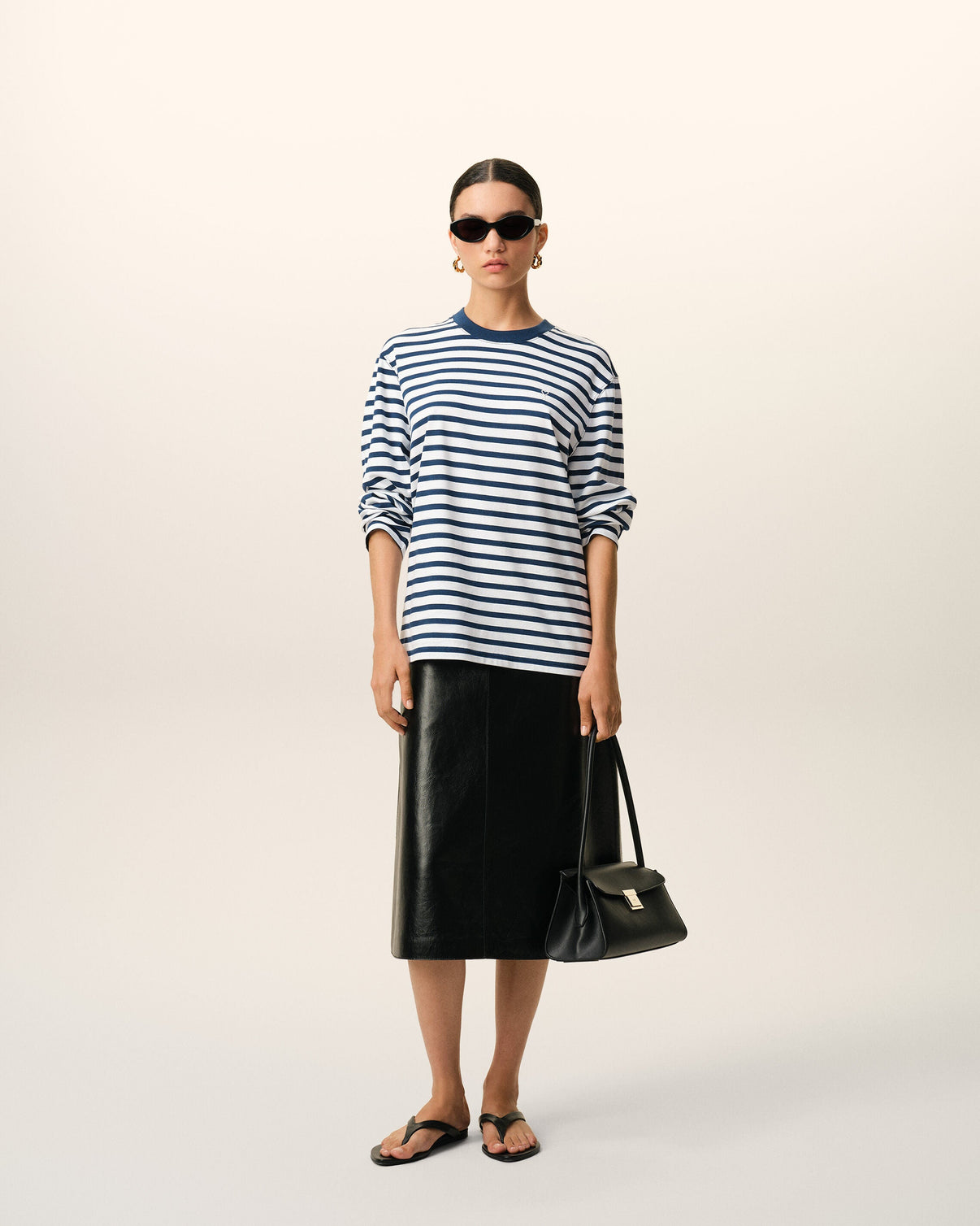 Blue Cotton Long Sleeves Mariniere T-shirt
