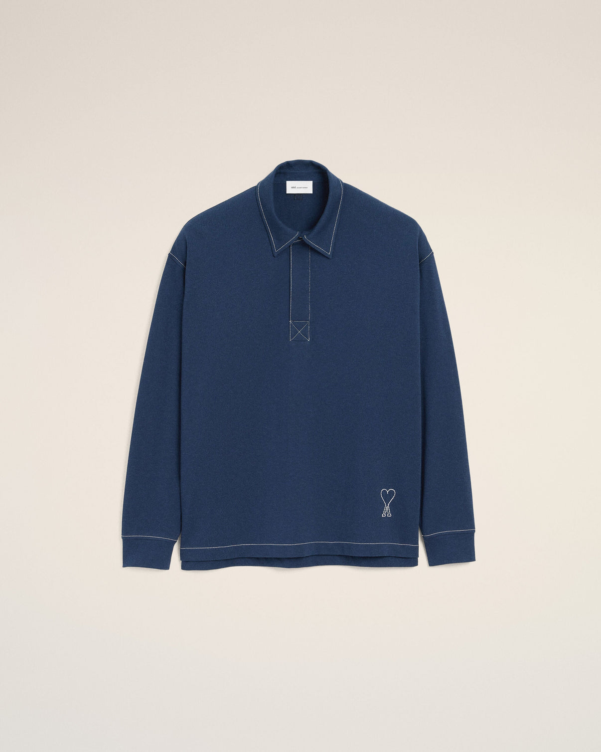Blue Cotton Long Sleeves Polo