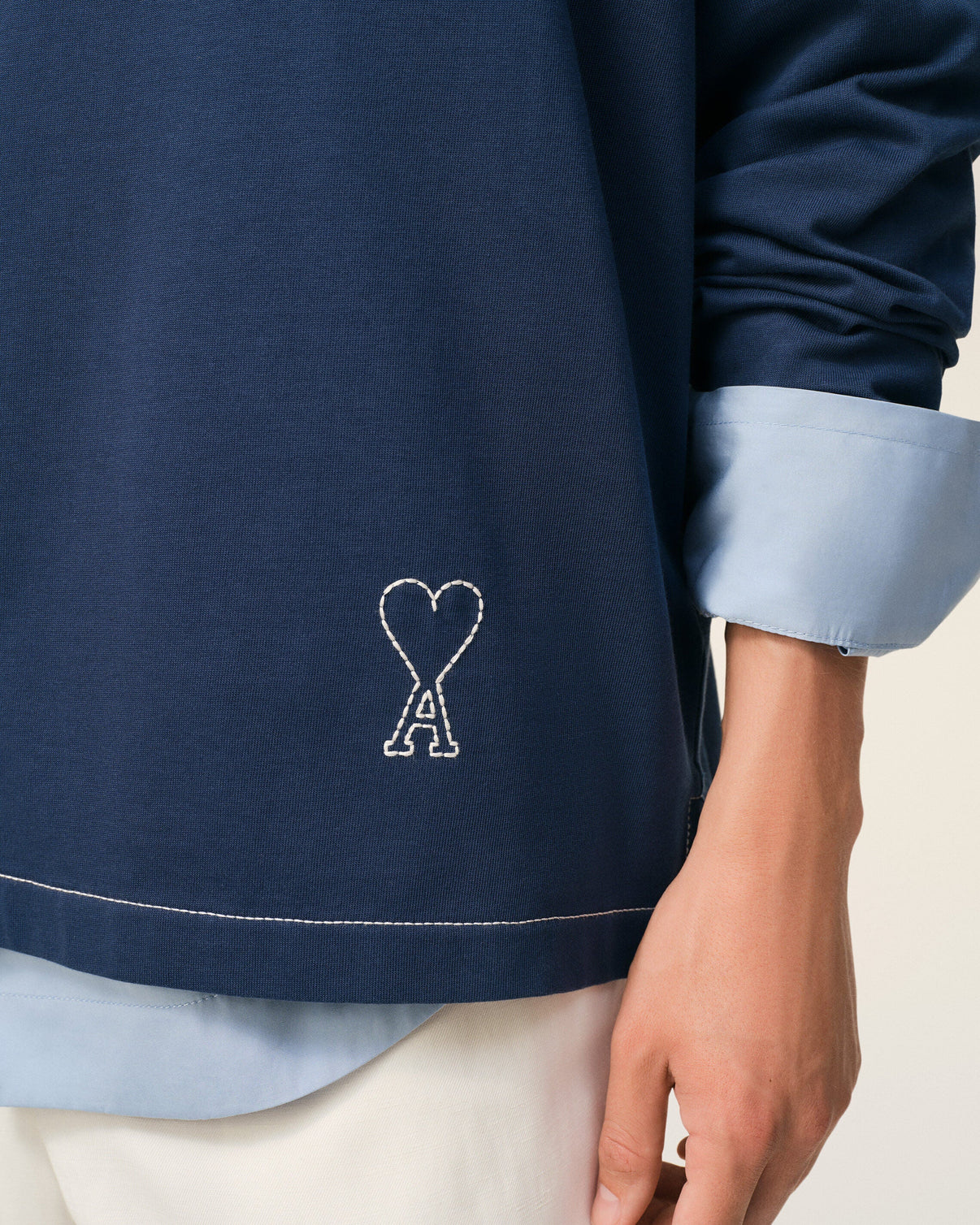 Blue Cotton Long Sleeves Polo