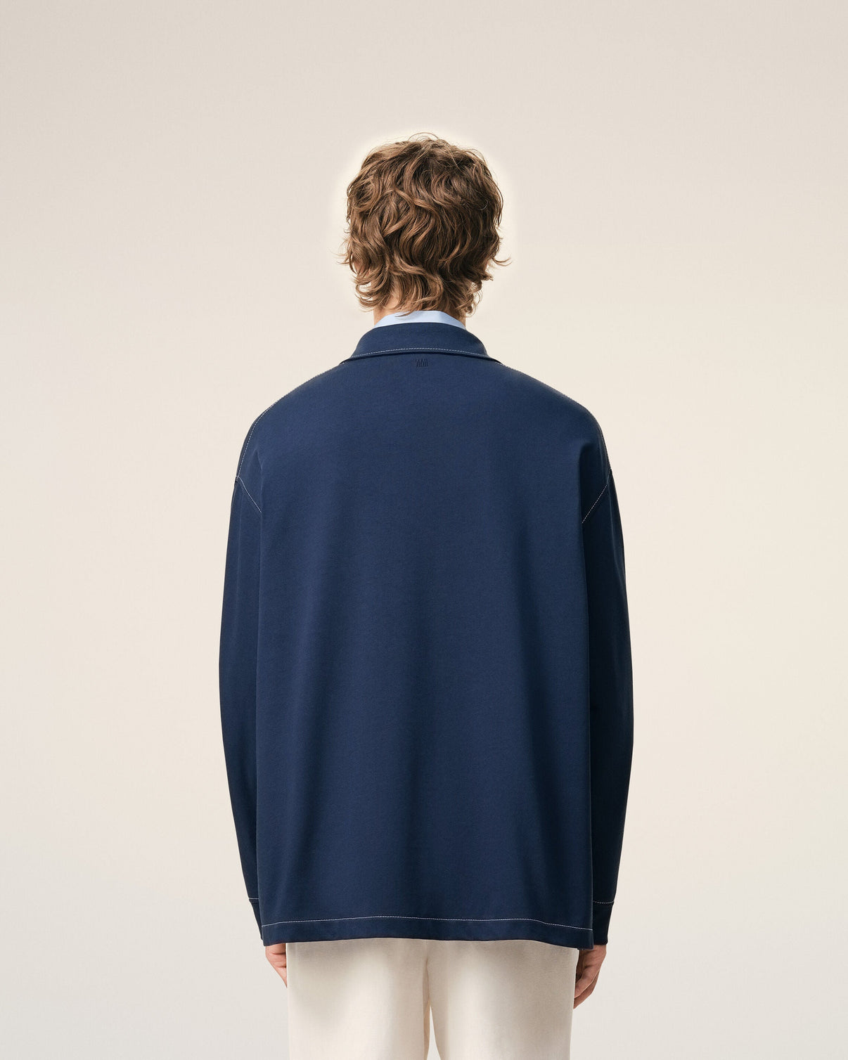 Blue Cotton Long Sleeves Polo