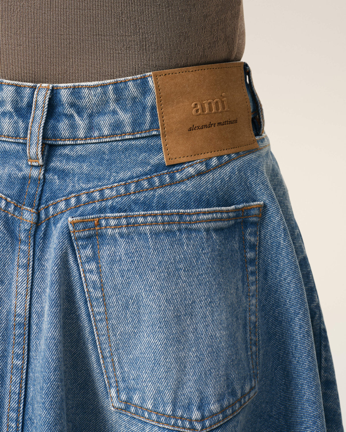 Blue Cotton Midi Skirt With Godets