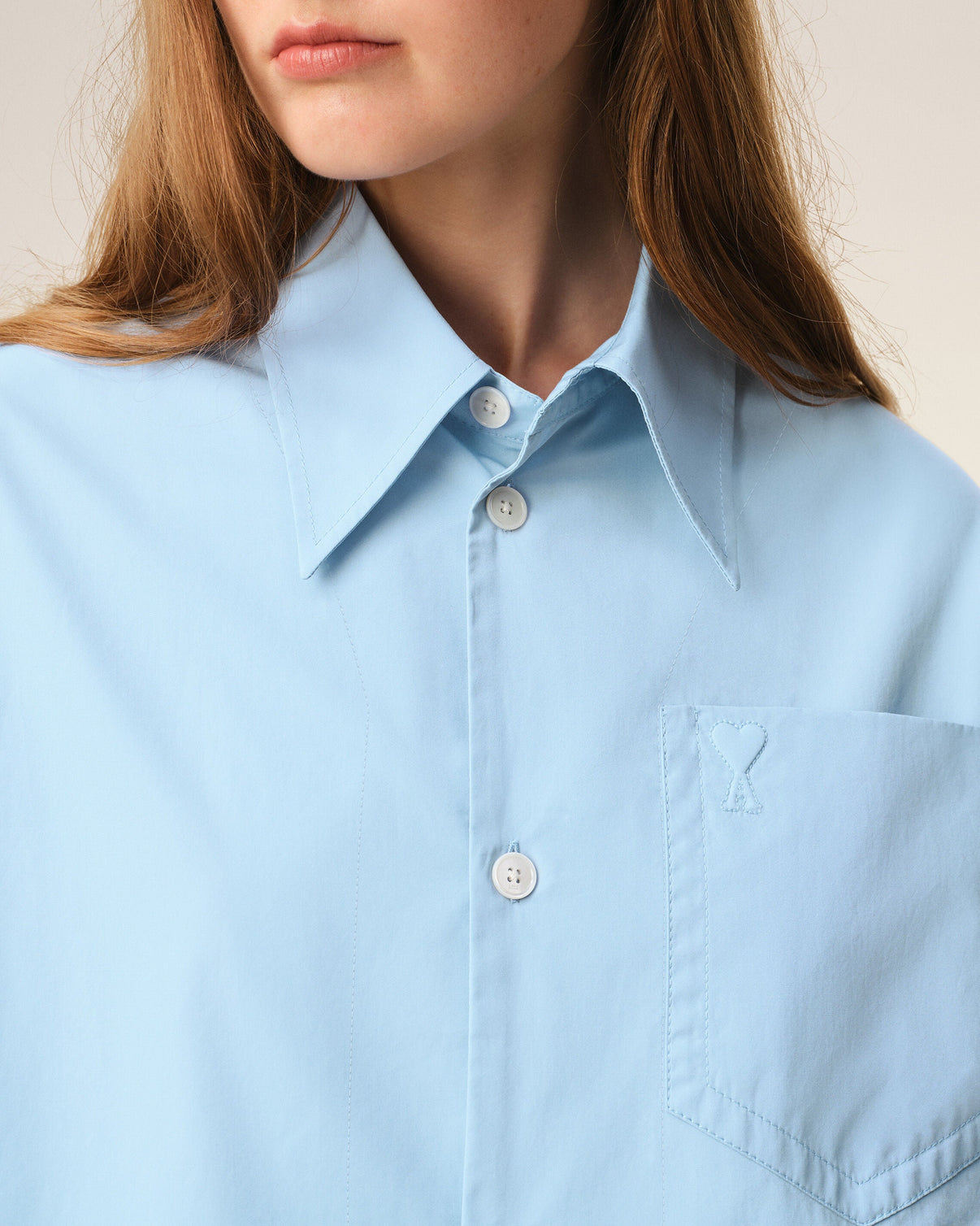 Blue Cotton Sharp Collar Wide Shirt