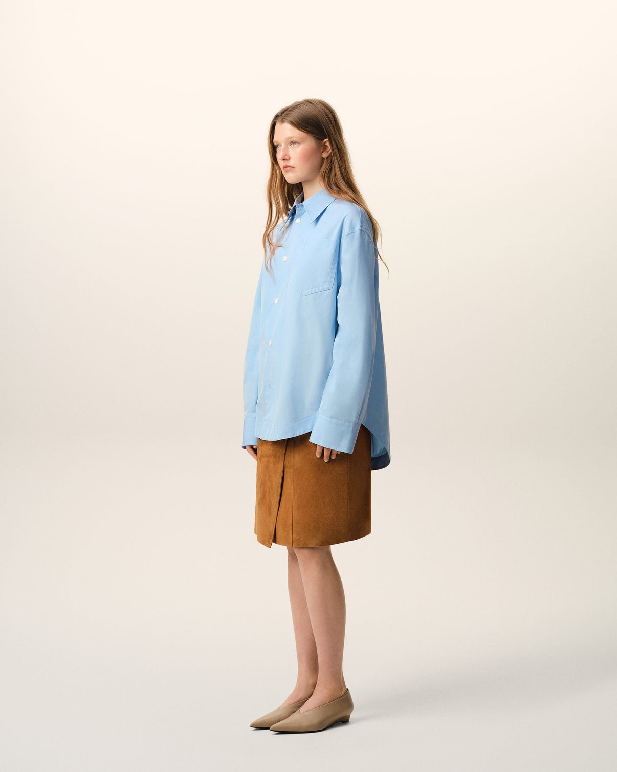 Blue Cotton Sharp Collar Wide Shirt