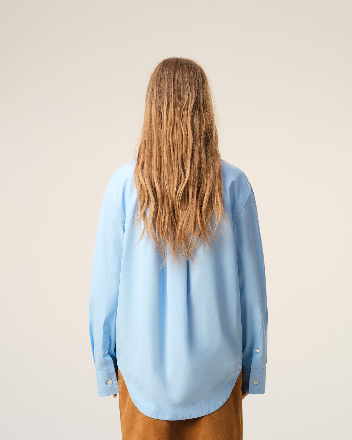 Blue Cotton Sharp Collar Wide Shirt