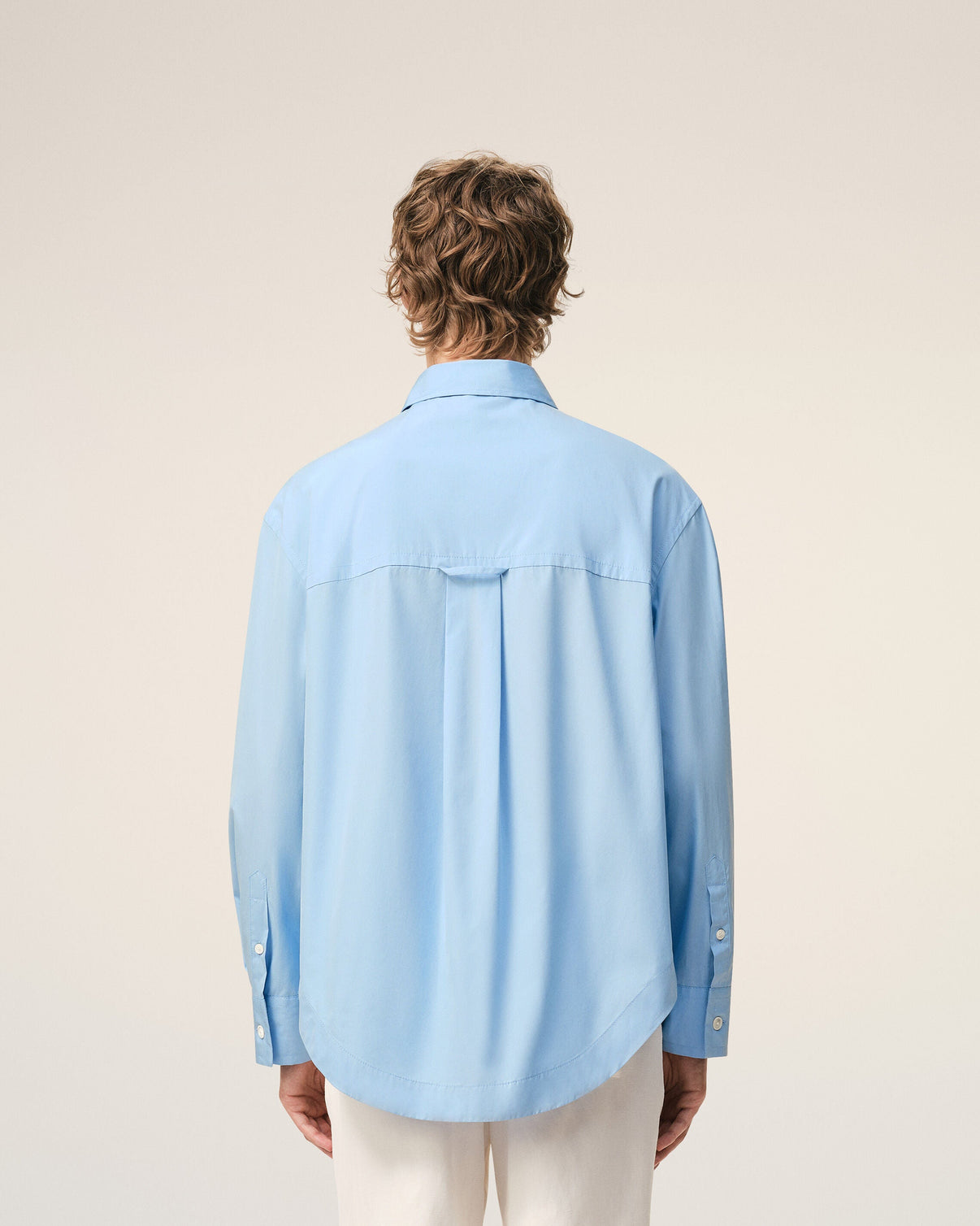 Blue Cotton Sharp Collar Wide Shirt