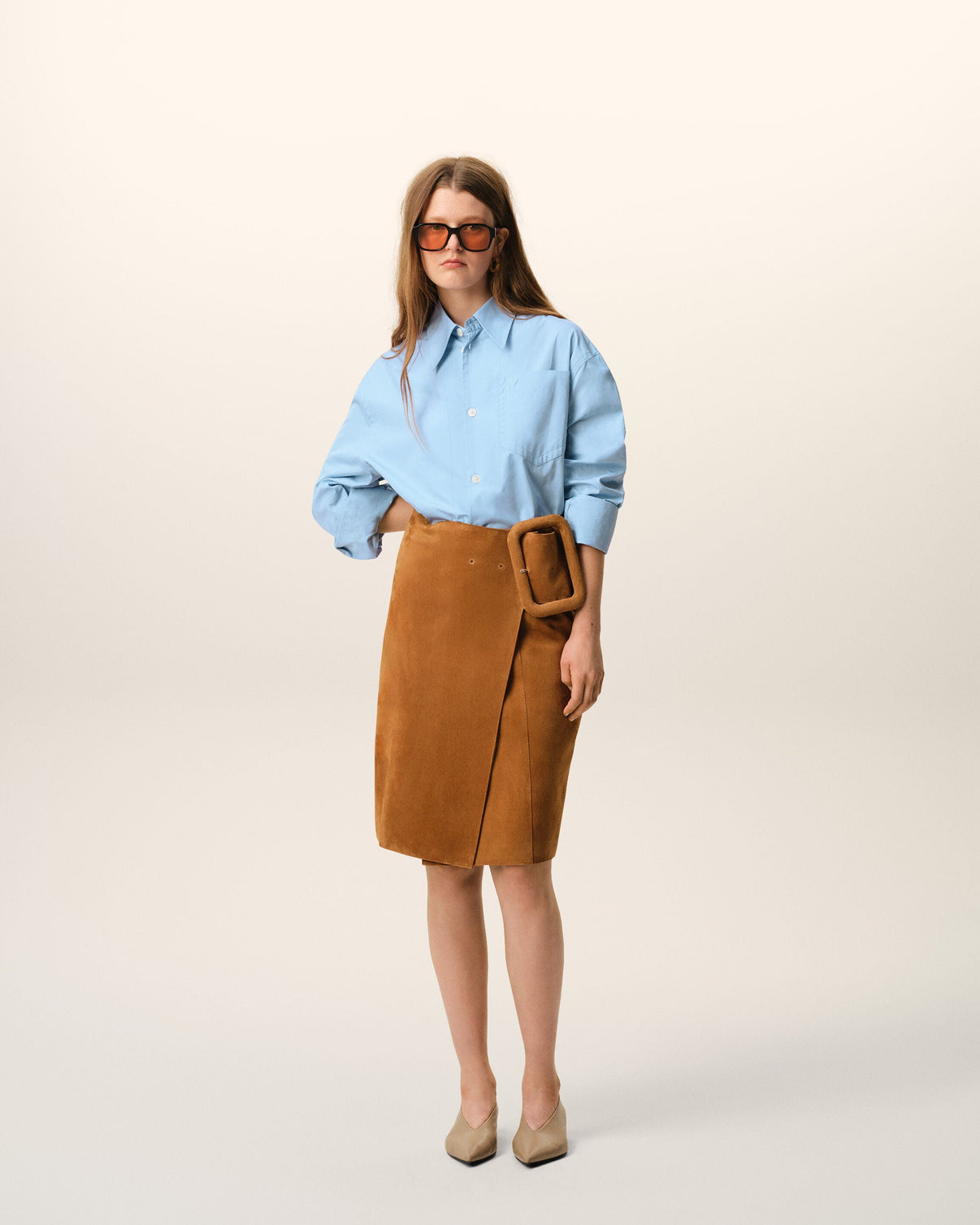Blue Cotton Sharp Collar Wide Shirt