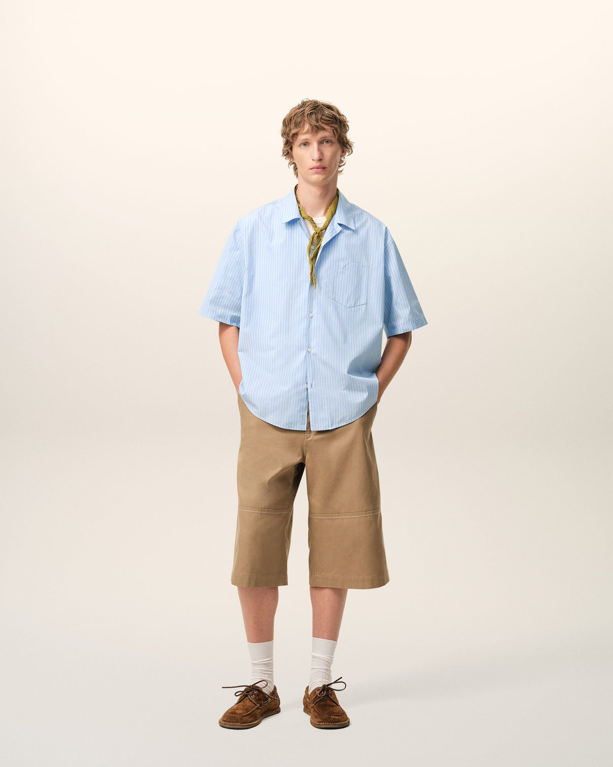 Blue Cotton Short Sleeve Boxy Shirt