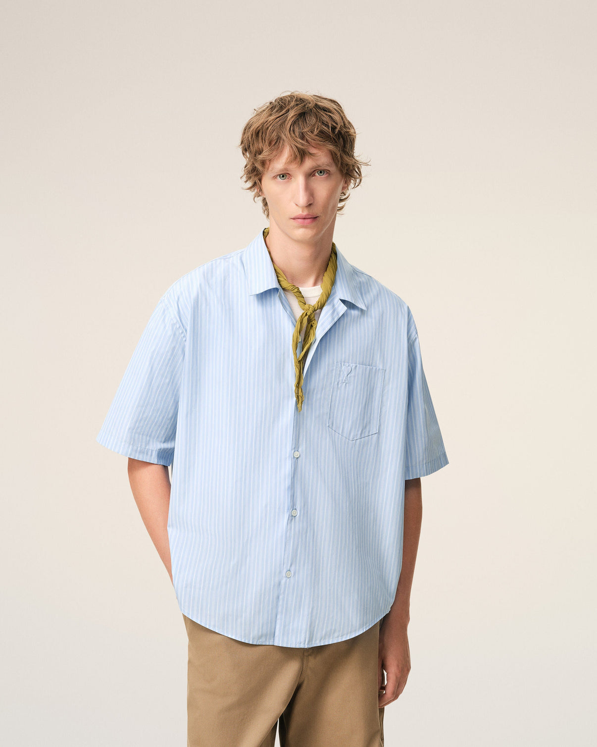 Blue Cotton Short Sleeve Boxy Shirt