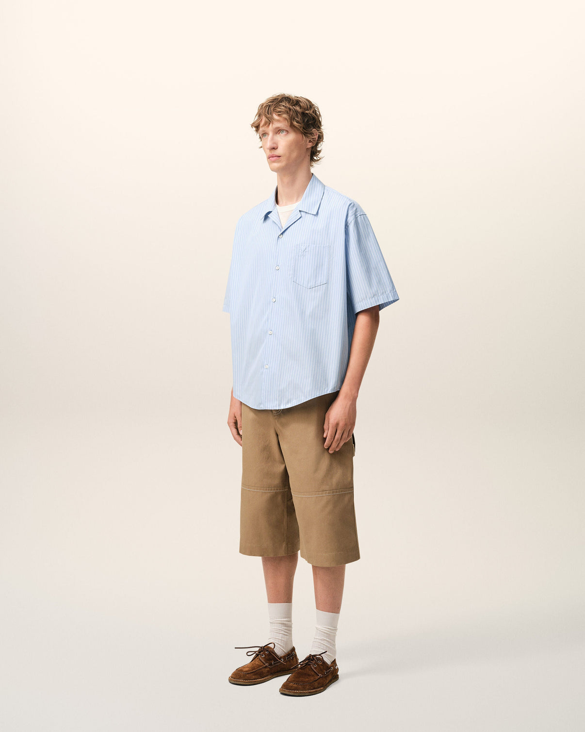 Blue Cotton Short Sleeve Boxy Shirt