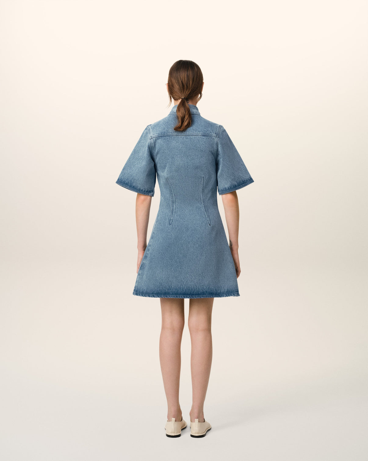 Blue Cotton Short Sleeve Shirt Dress