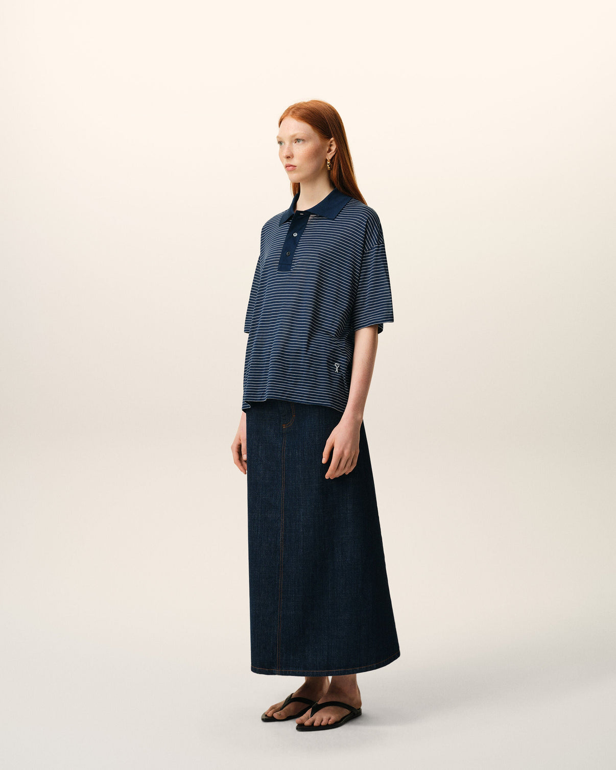 Blue Cotton Striped Polo