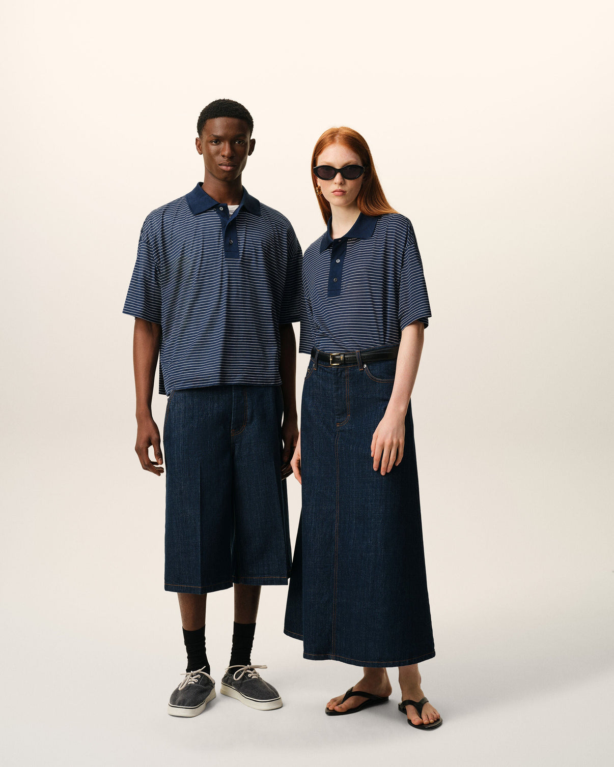 Blue Cotton Striped Polo