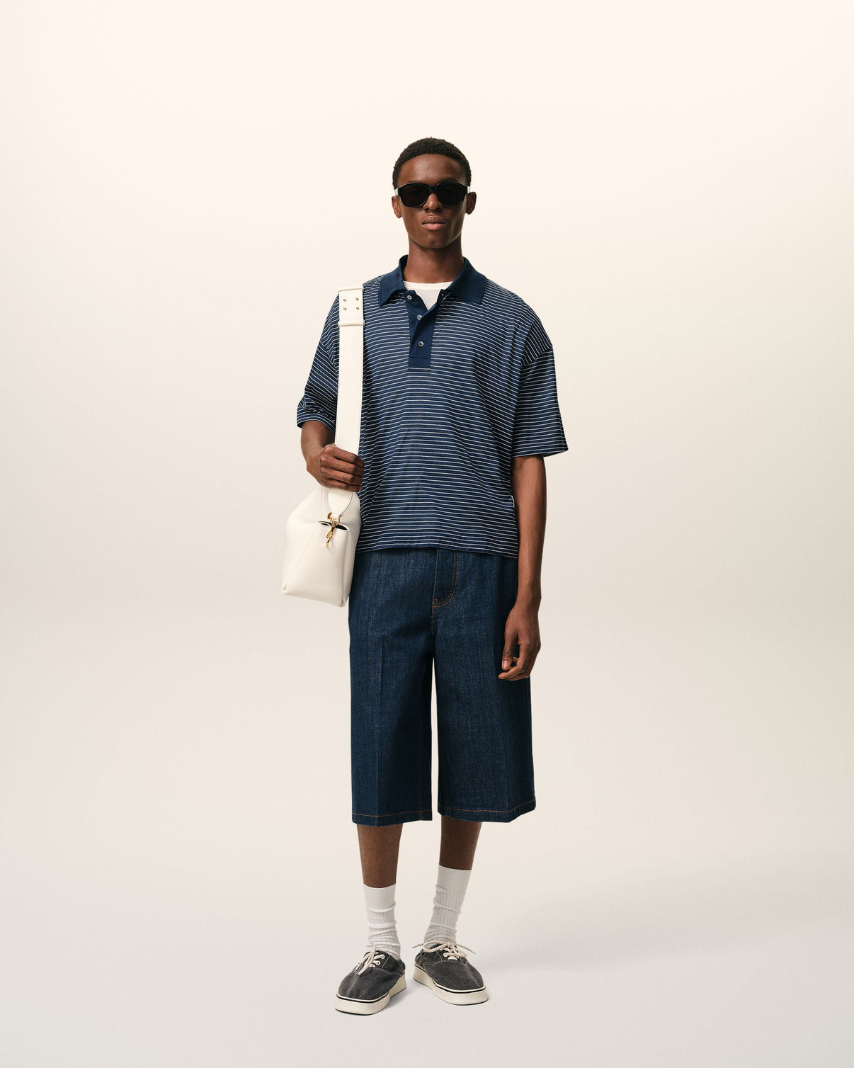 Blue Cotton Striped Polo