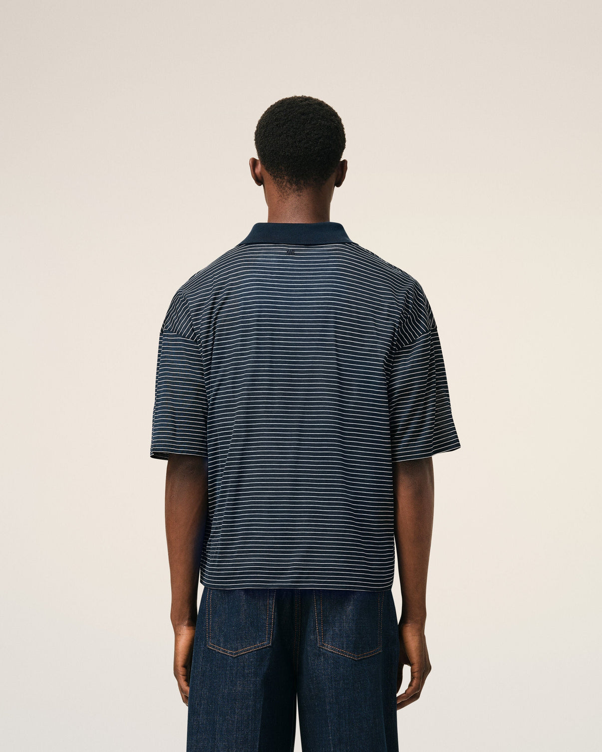 Blue Cotton Striped Polo