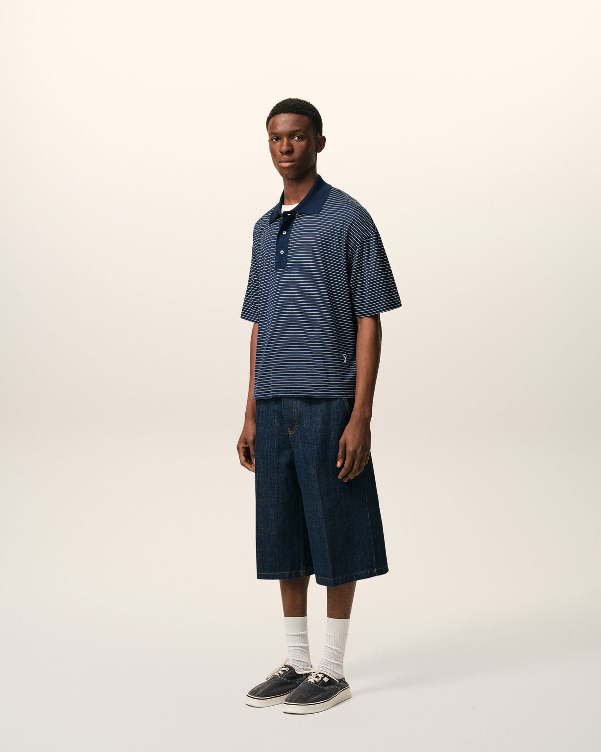 Blue Cotton Striped Polo