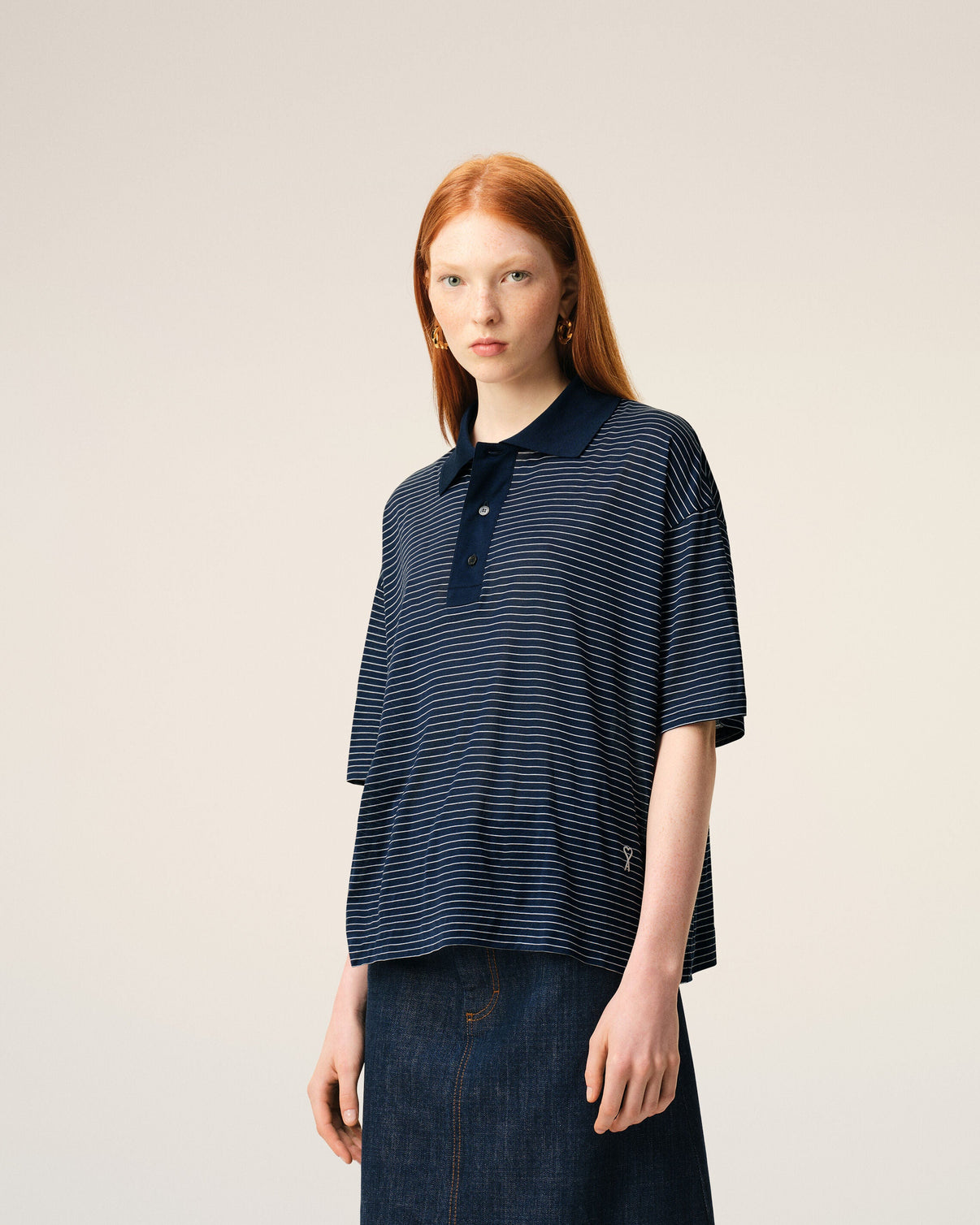 Blue Cotton Striped Polo