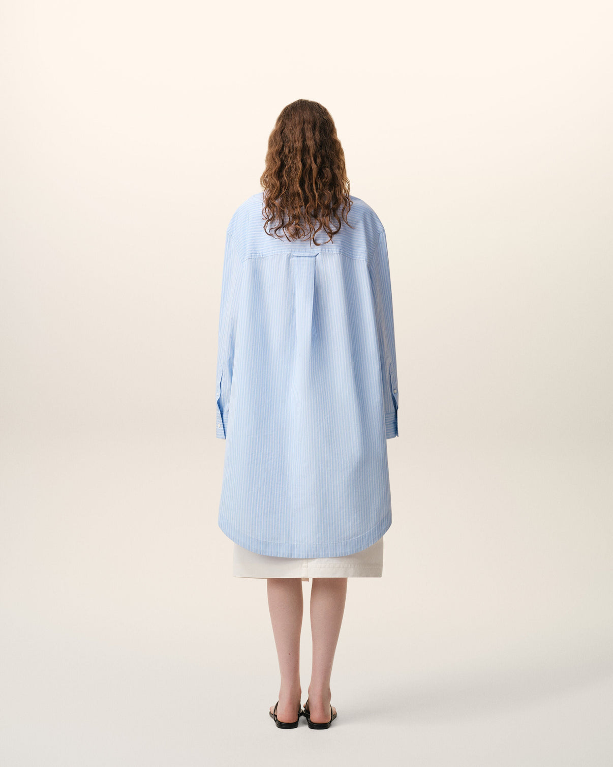 Blue Cotton Wide Shirt Dress