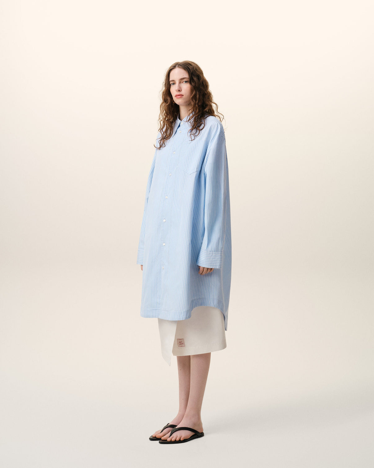 Blue Cotton Wide Shirt Dress