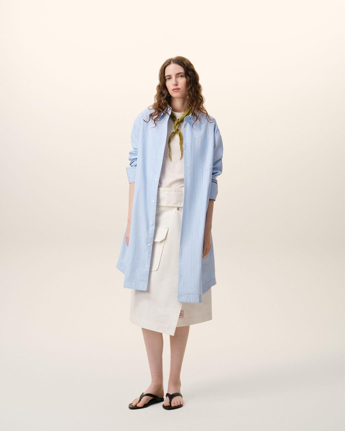 Blue Cotton Wide Shirt Dress