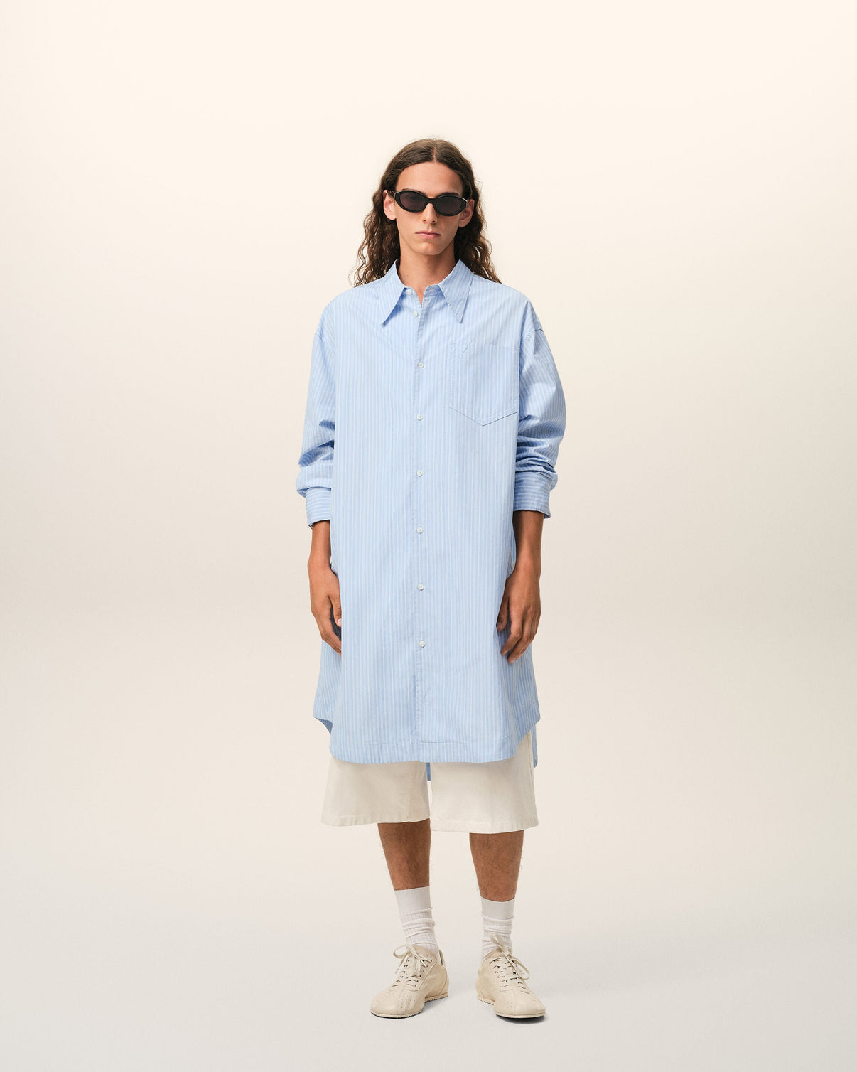Blue Cotton Wide Shirt Dress