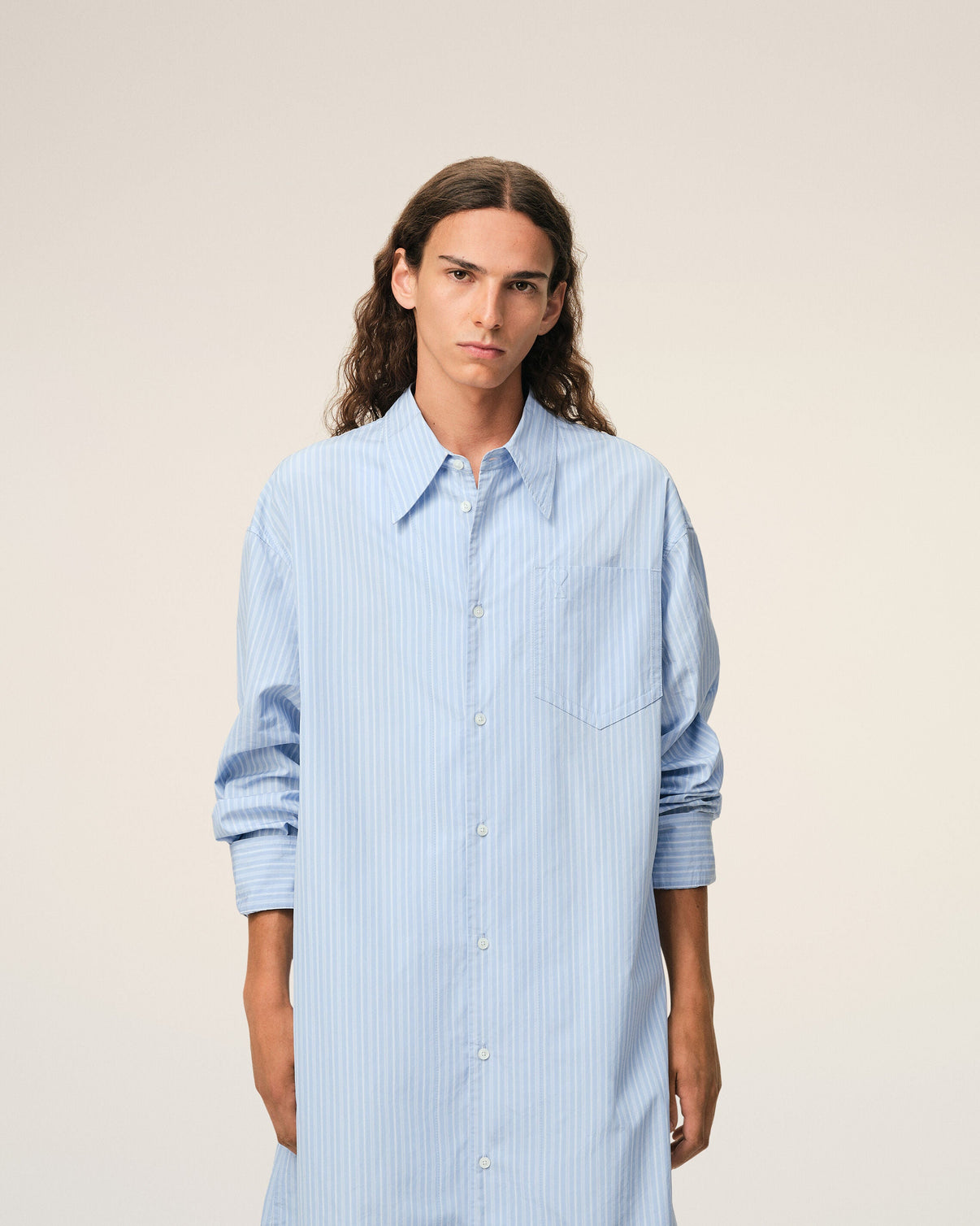 Blue Cotton Wide Shirt Dress