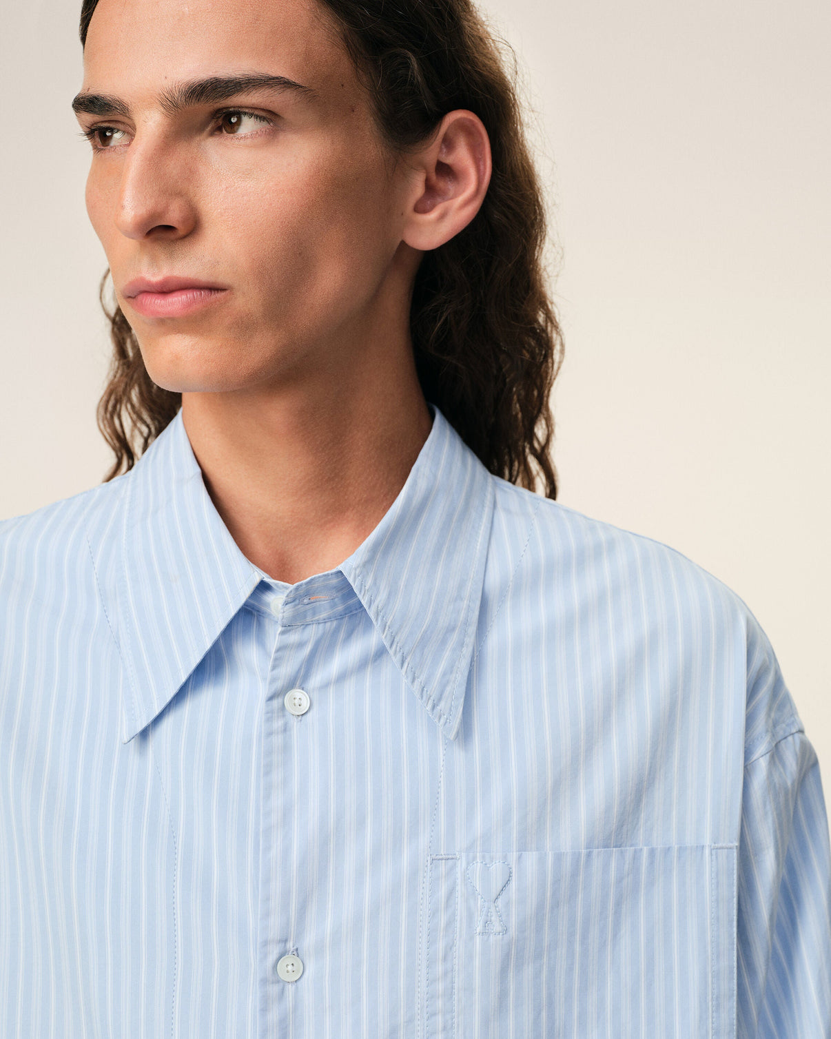 Blue Cotton Wide Shirt Dress