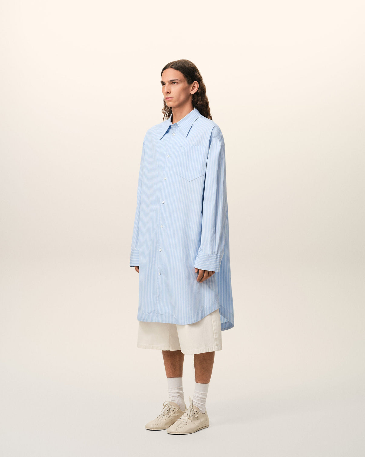 Blue Cotton Wide Shirt Dress
