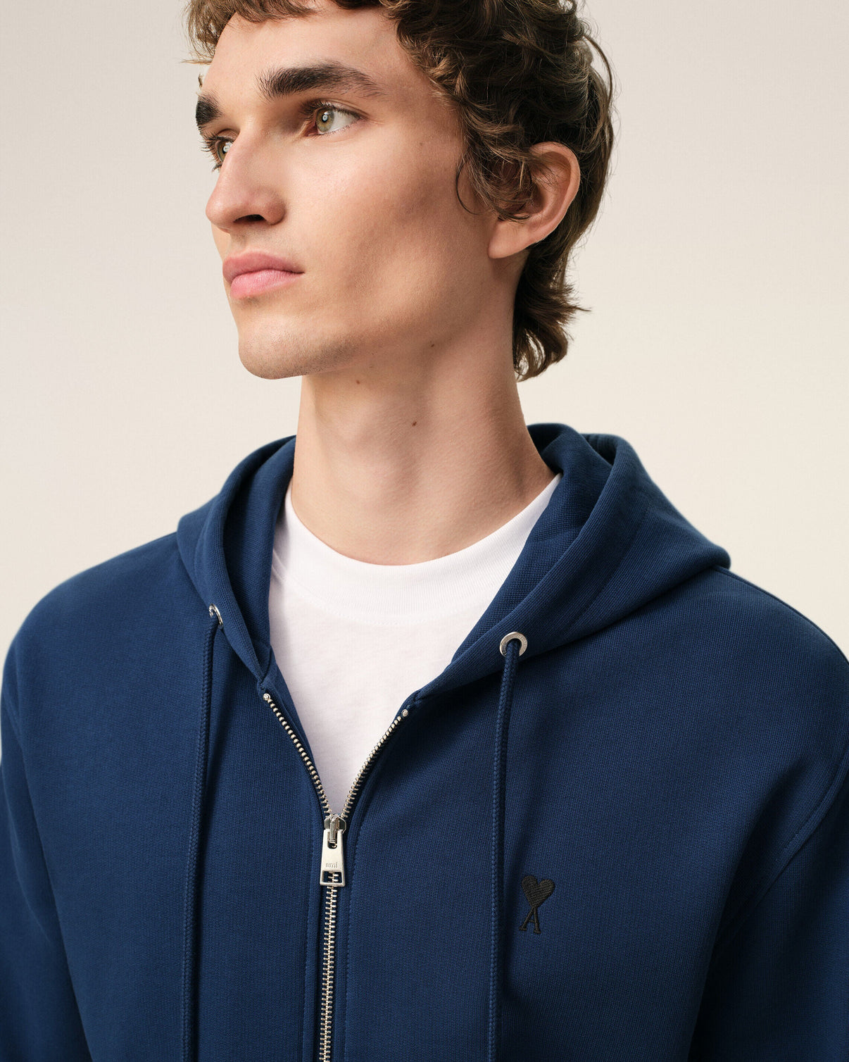Blue Cotton Zipped Hoodie