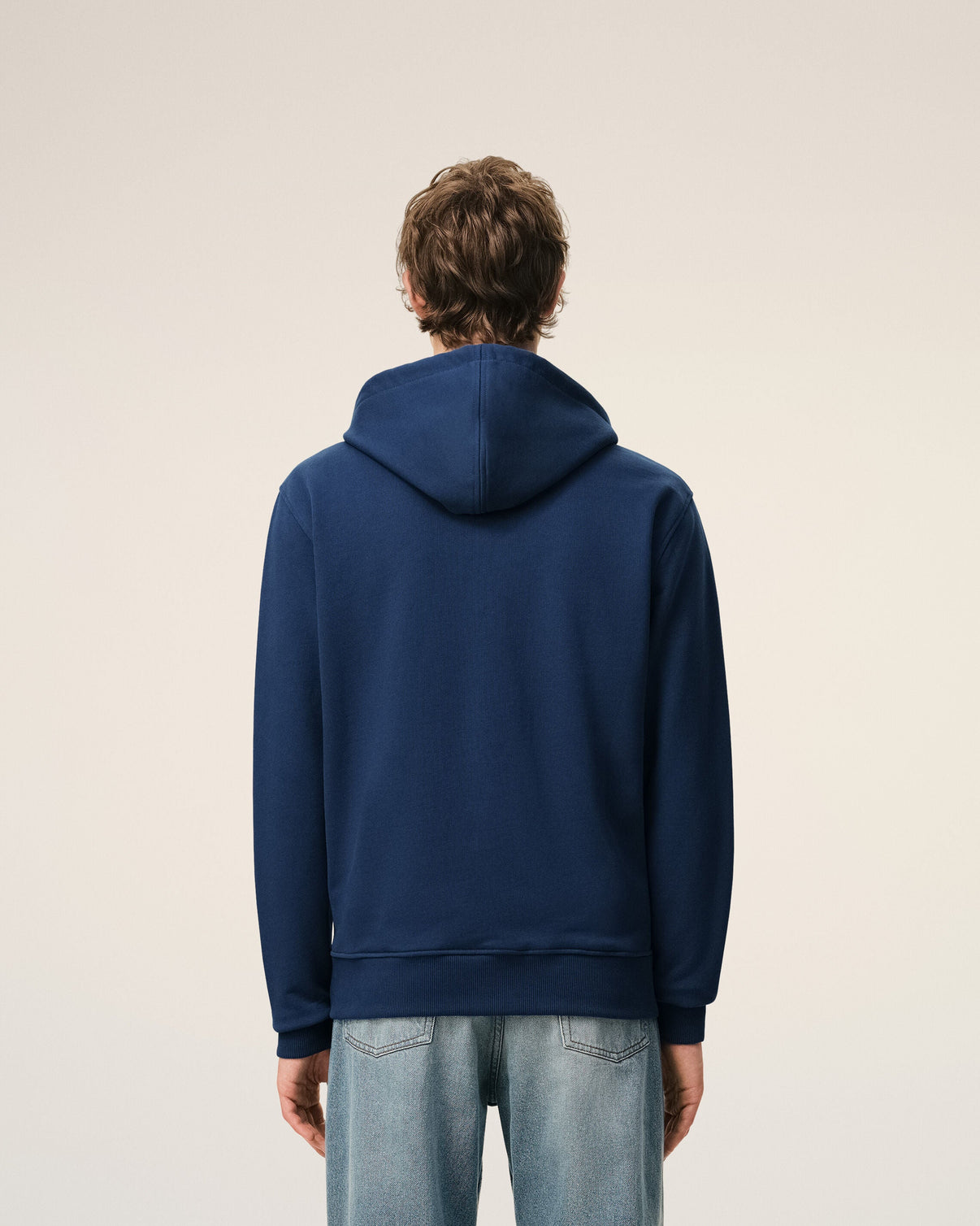 Blue Cotton Zipped Hoodie