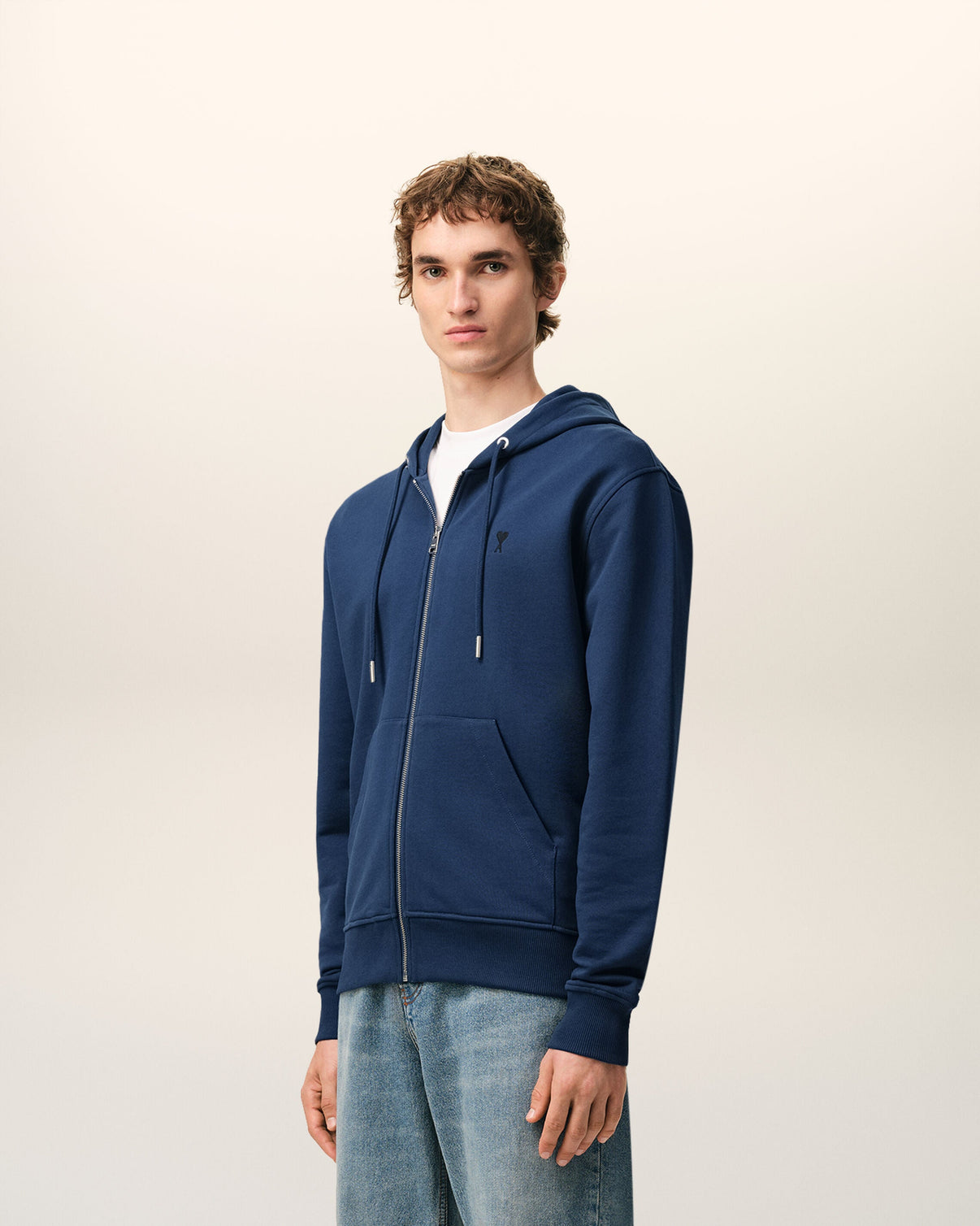 Blue Cotton Zipped Hoodie