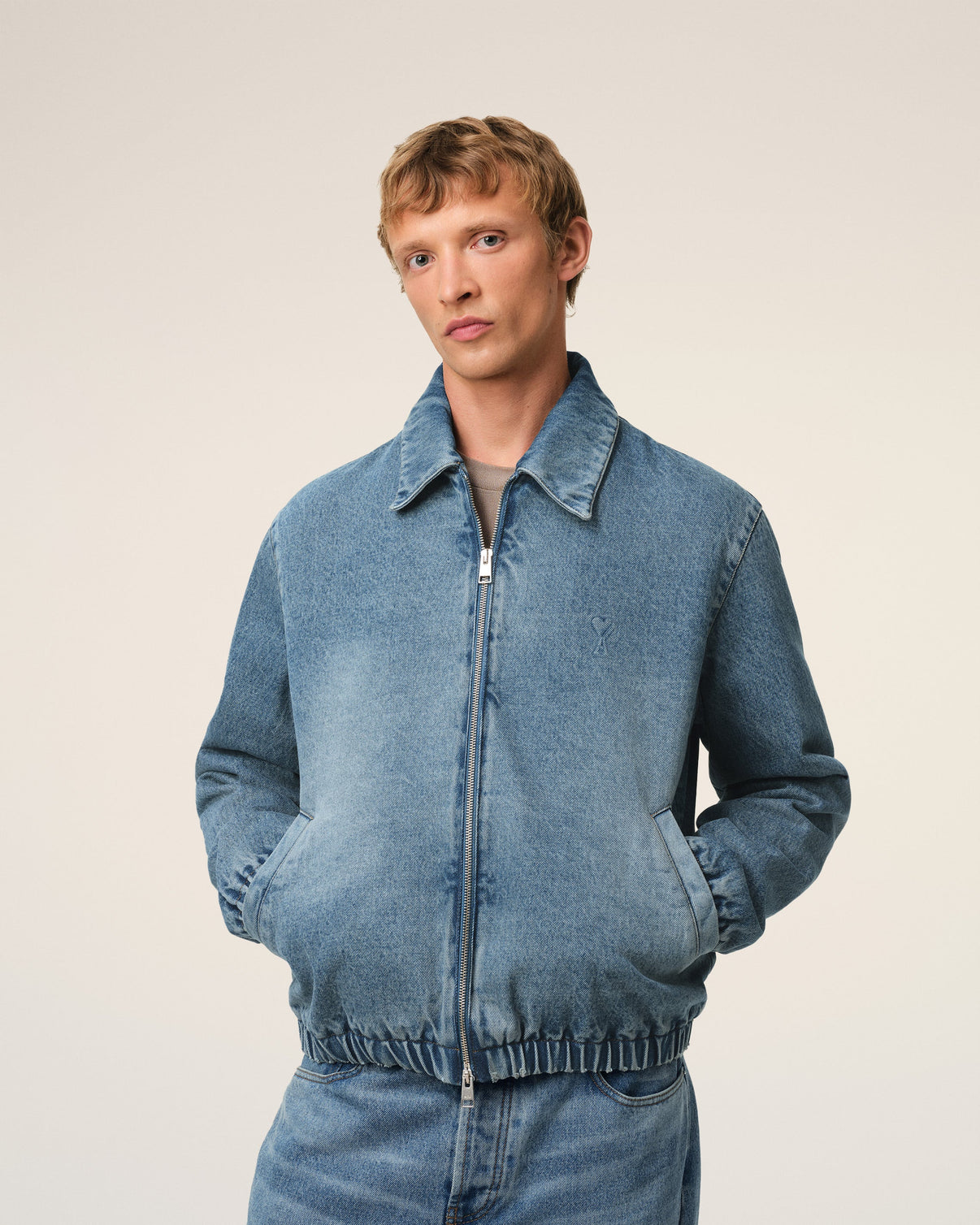Blue Cotton Zipped Jacket
