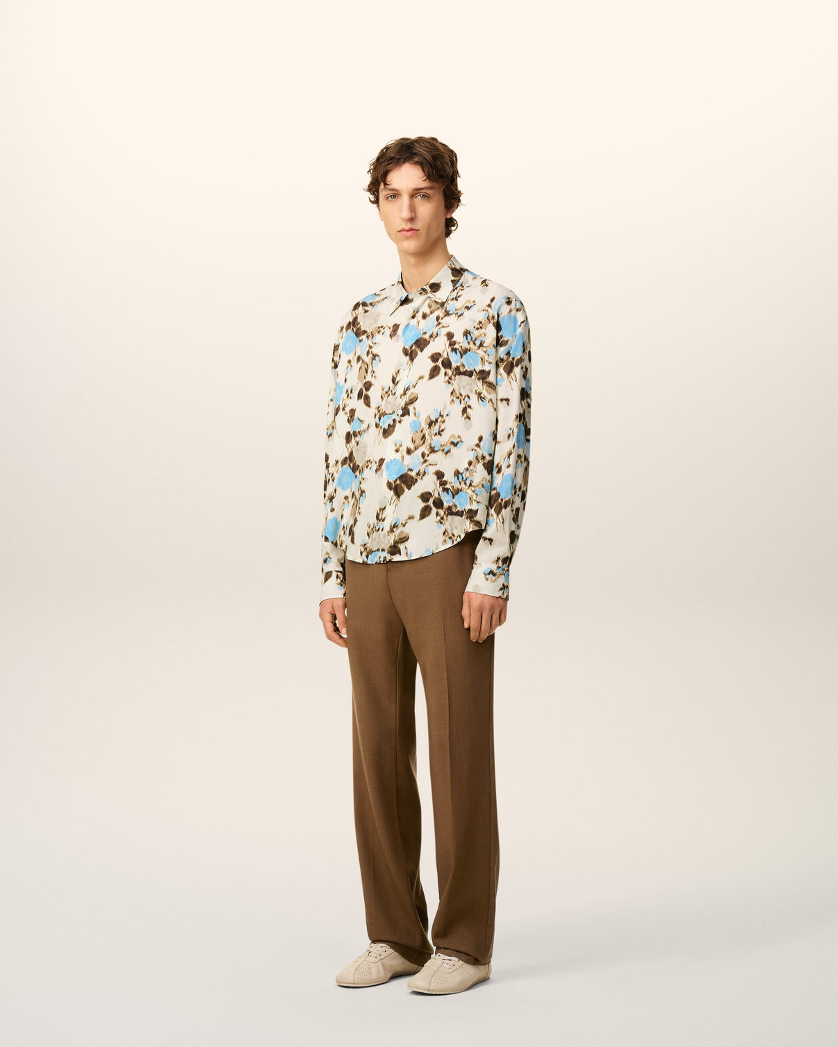 Blue Flower Printed Boxy Shirt