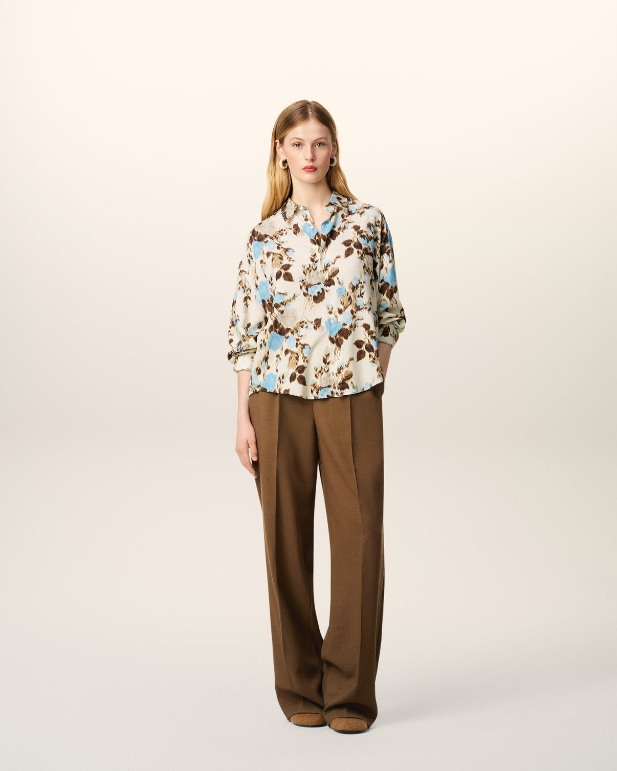 Blue Flower Printed Boxy Shirt