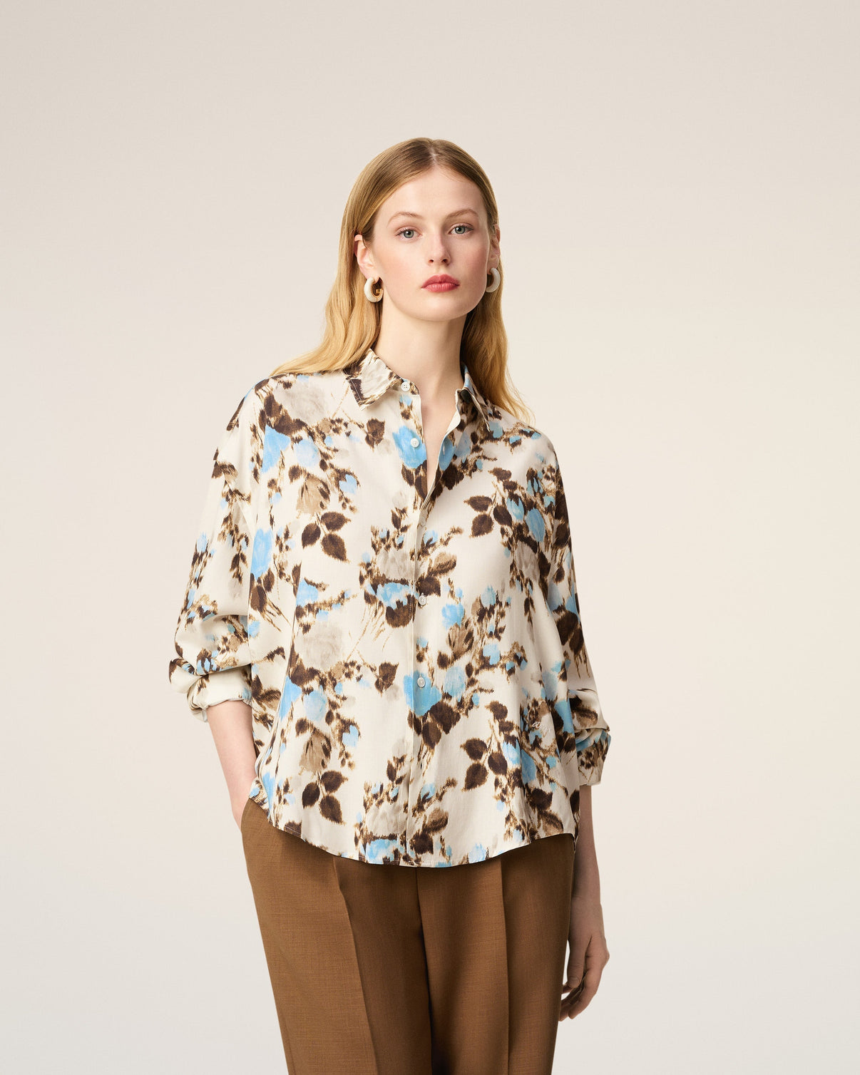 Blue Flower Printed Boxy Shirt